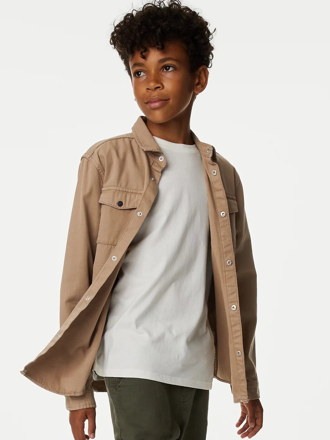 

Marks & Spencer Boys Spread Collar Twill Casual Pure Cotton Shirt, Brown