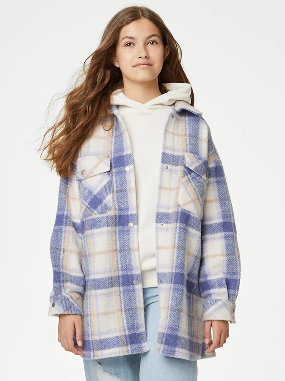 

Marks & Spencer Girls Tartan Checked Casual Pure Cotton Shacket, Off white