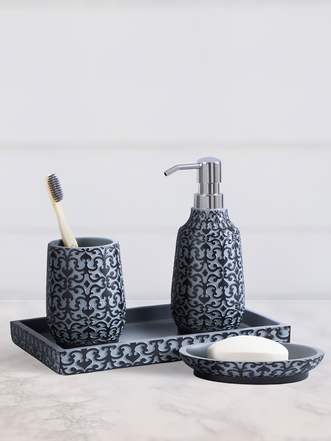 

OBSESSIONS 4-Pcs Grey & Black Classic Bath Accessories Set