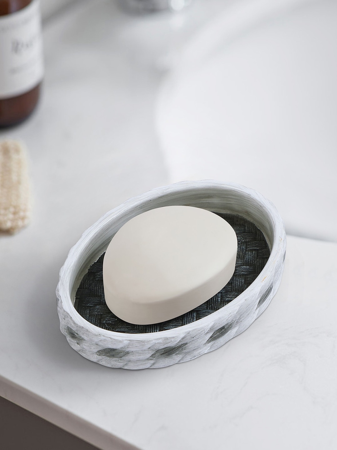 

OBSESSIONS Charcoal Black & off-white Textured Soap Dish