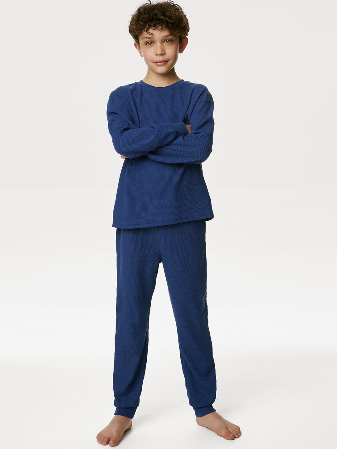

Marks & Spencer Boys Round Neck Night suit, Navy blue