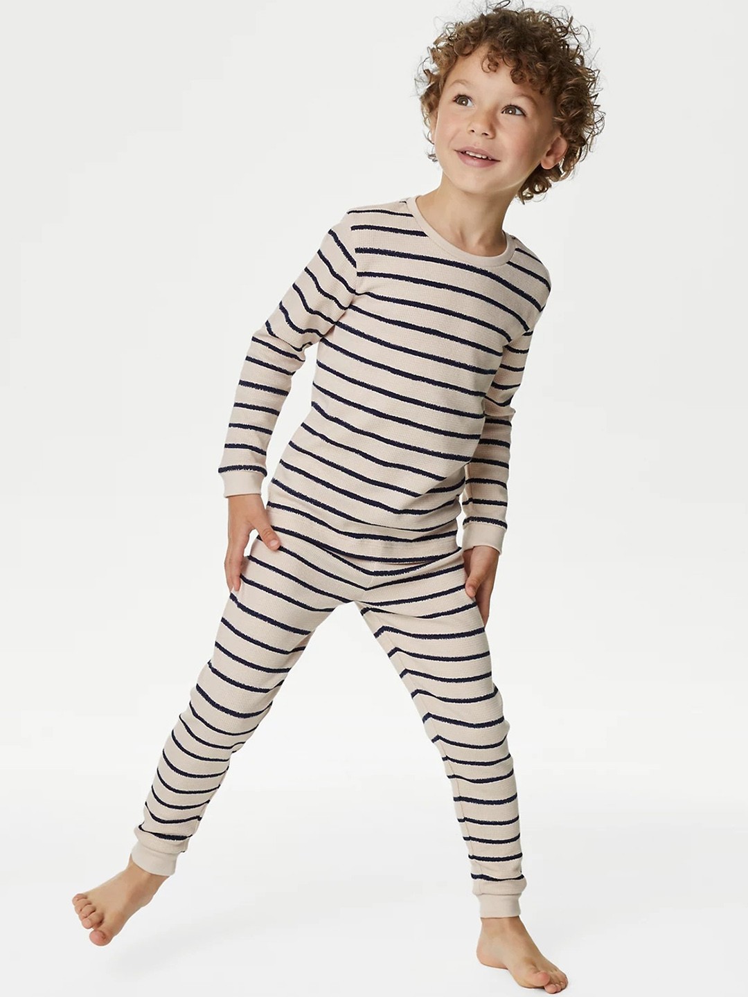 

Marks & Spencer Boys Striped Pure Cotton T-Shirt & Pyjama, Off white
