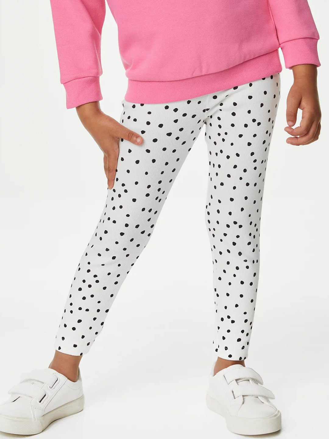 

Marks & Spencer Girls Polka Dot Printed Ankle Length Leggings, White