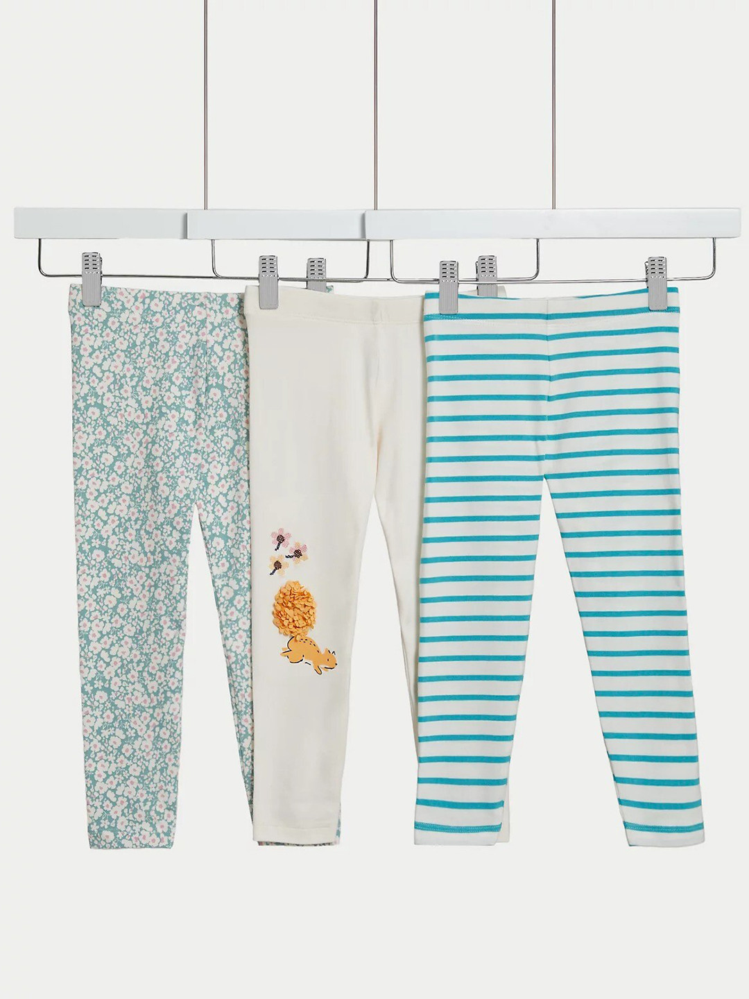 

Marks & Spencer Girls Pack Of 3 Printed Ankle Length Leggings, Blue