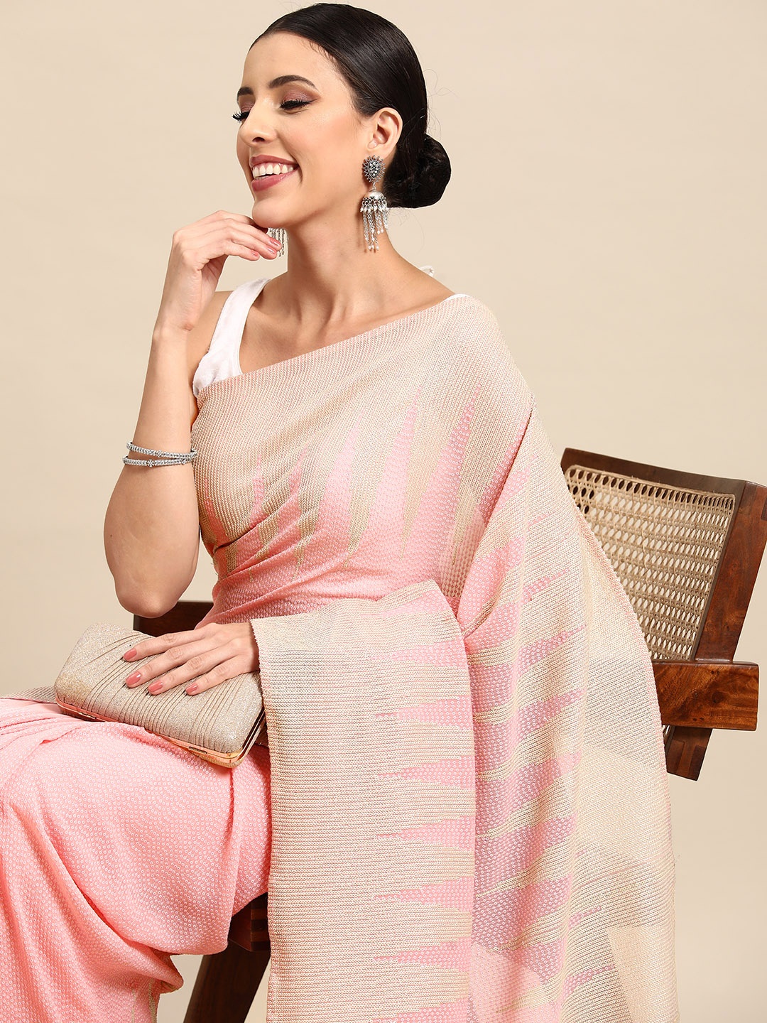 

Simaaya Embellished Embroidered Sequinned Pure Georgette Saree, Pink