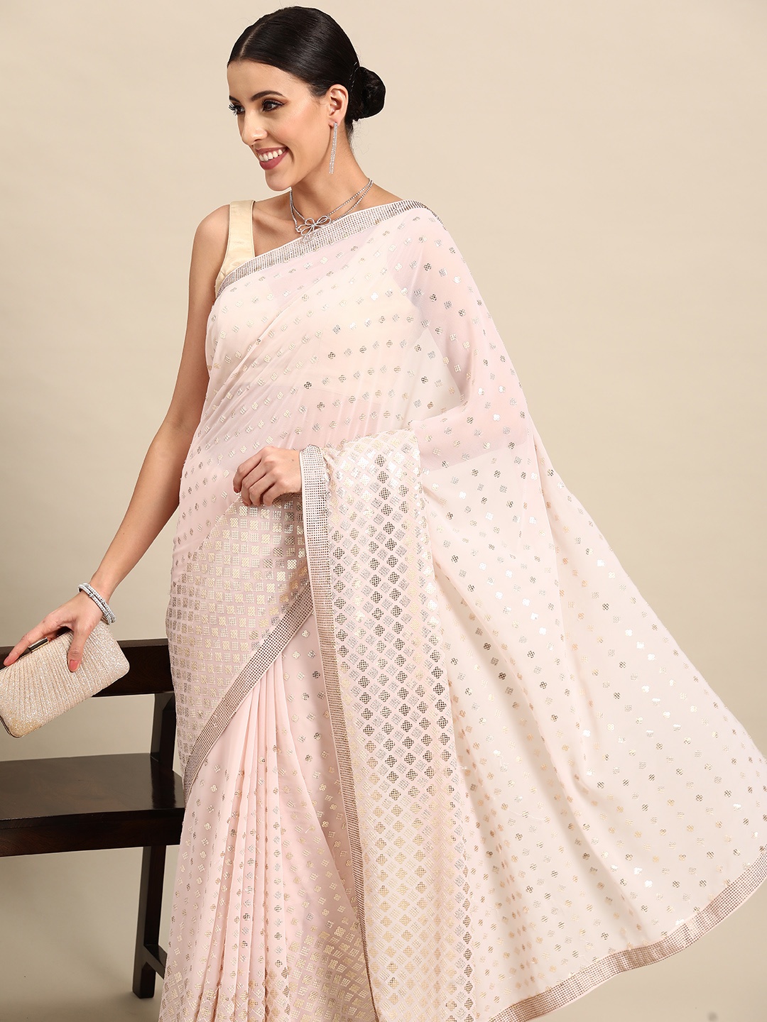 

Simaaya Embellished Sequinned Pure Georgette Saree, Beige
