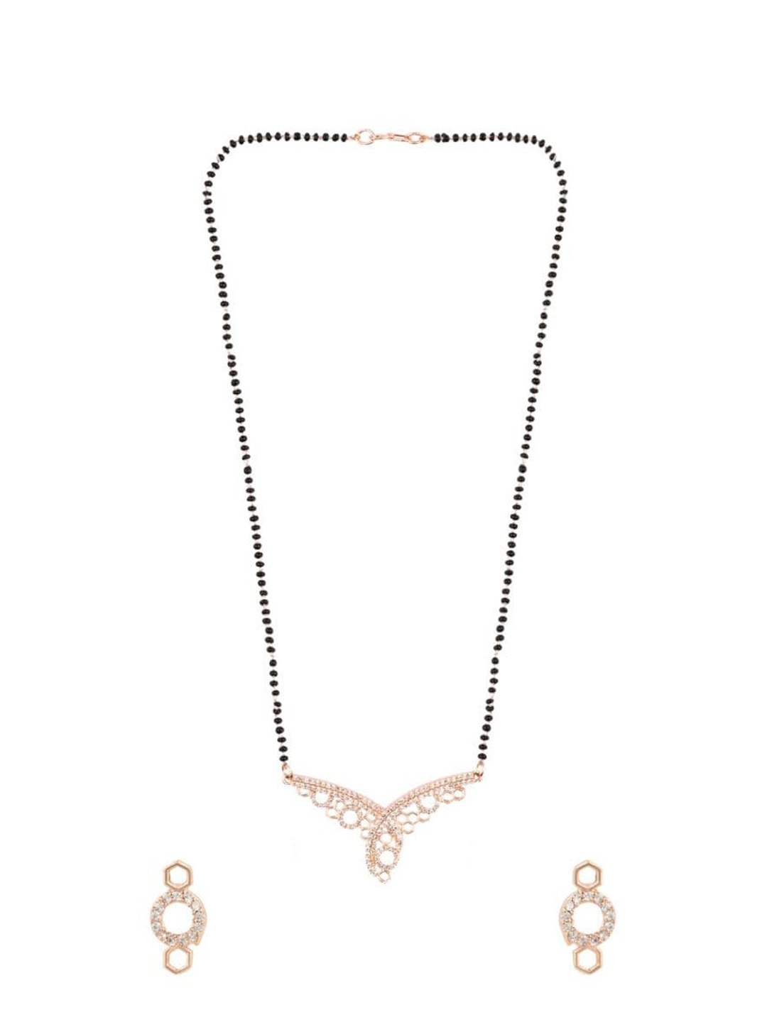 

I Jewels Rose Gold-Plated American Diamond-Studded & Beaded Mangalsutra