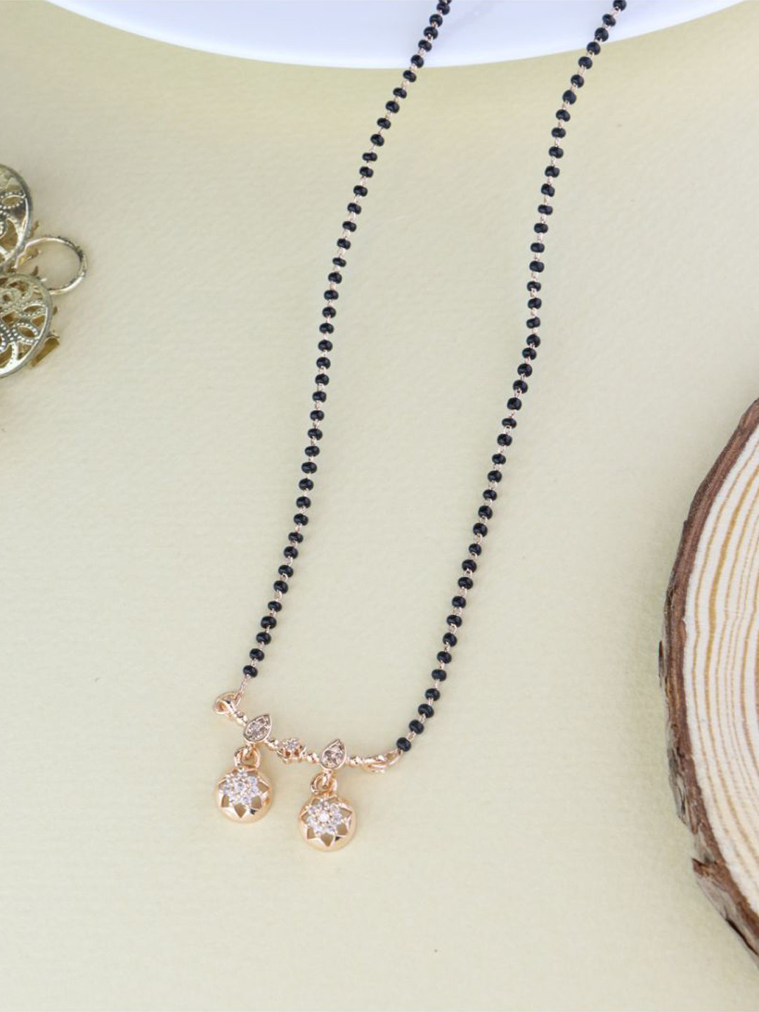 

I Jewels Rose Gold-Plated American Diamond-Studded & Beaded Mangalsutra