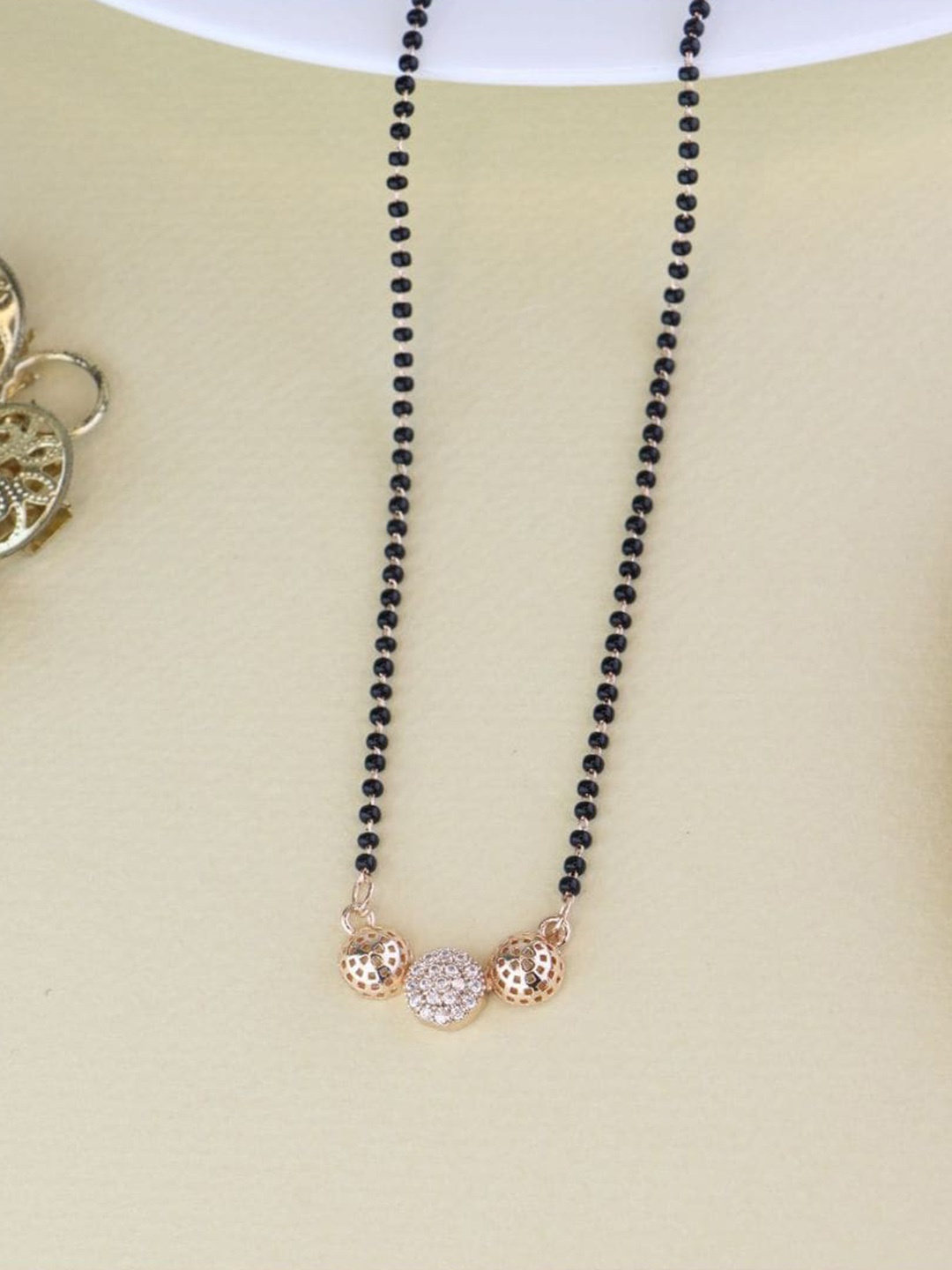

I Jewels Rose Gold-Plated American Diamond Studded & Beaded Mangalsutra