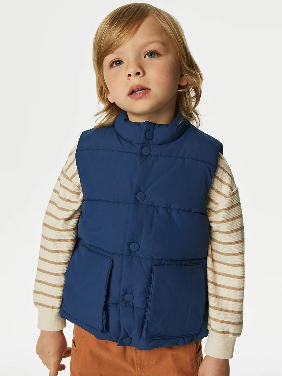 

Marks & Spencer Boys Lightweight Mock Collar Sleeveless Padded Jacket, Navy blue