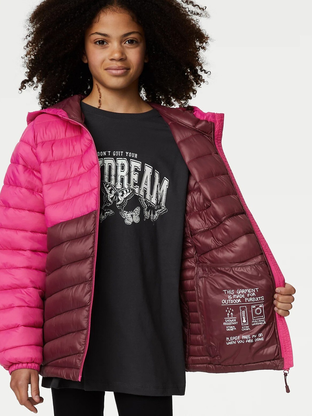 

Marks & Spencer Girls Lightweight Hooded Puffer Jacket, Pink