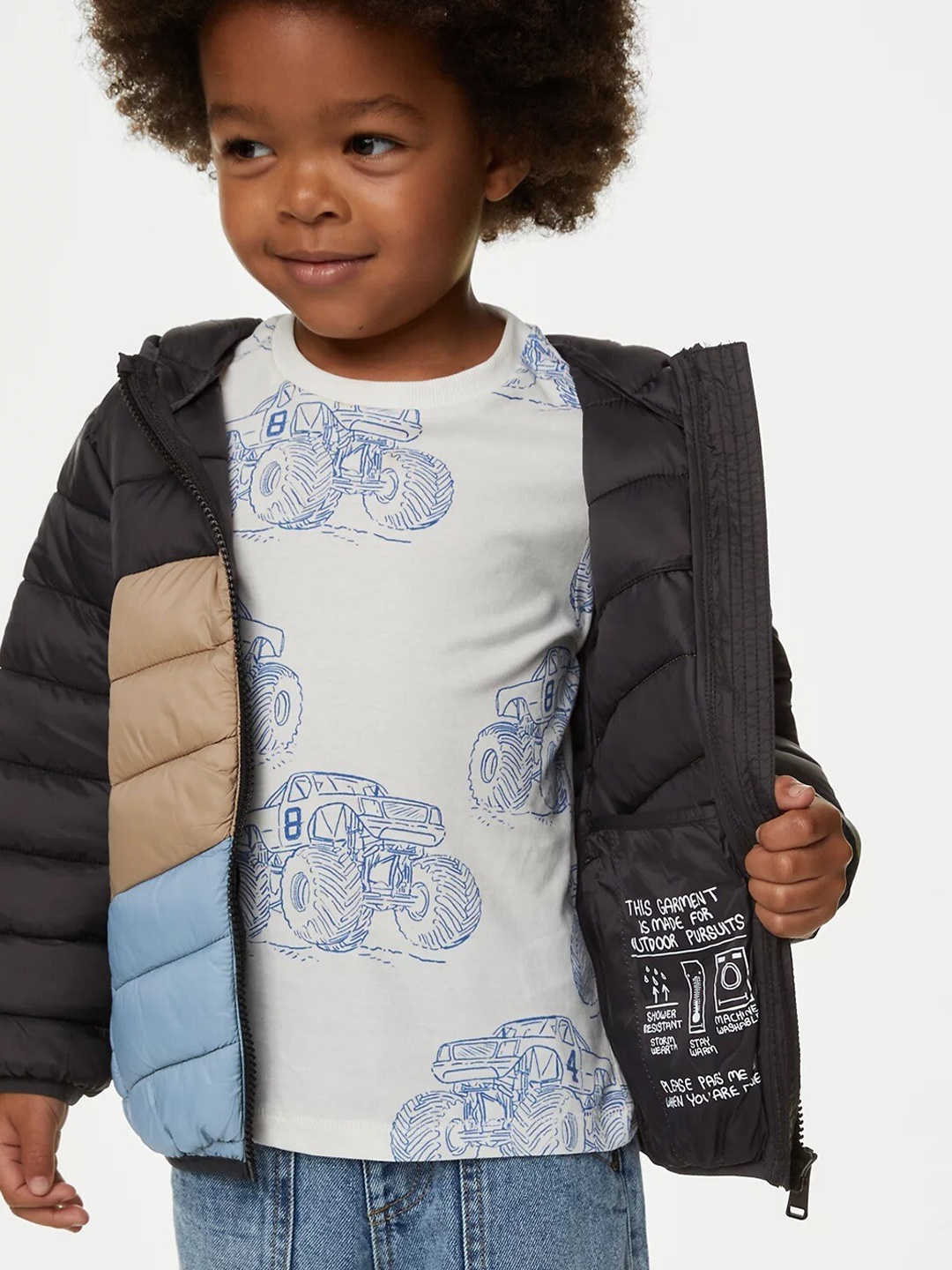 

Marks & Spencer Boys Colourblocked hooded Lightweight Puffer Jacket, Black
