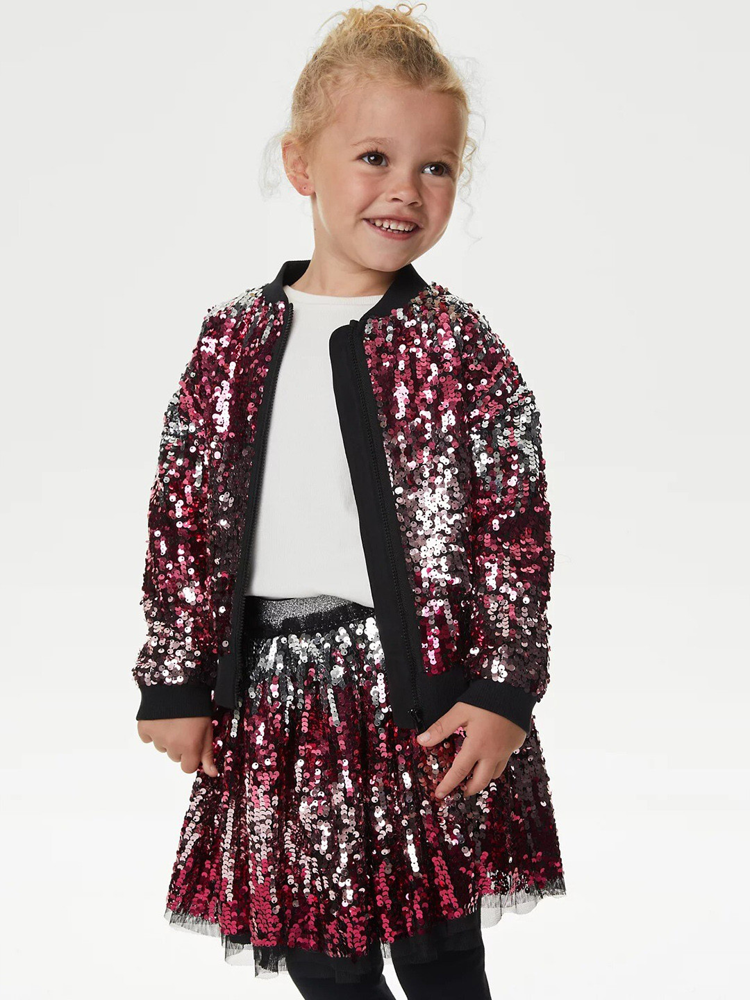 

Marks & Spencer Girls Embellished Sequinned Lightweight Bomber Jacket, Pink