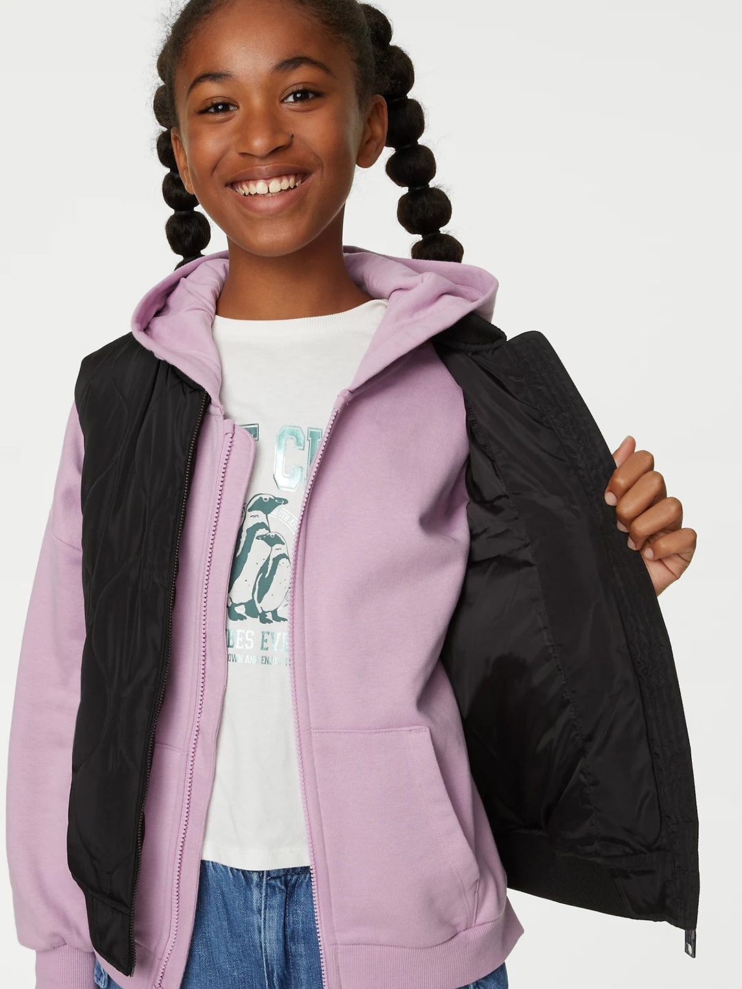 

Marks & Spencer Girls Mock Collar Lightweight Quilted Jacket, Black