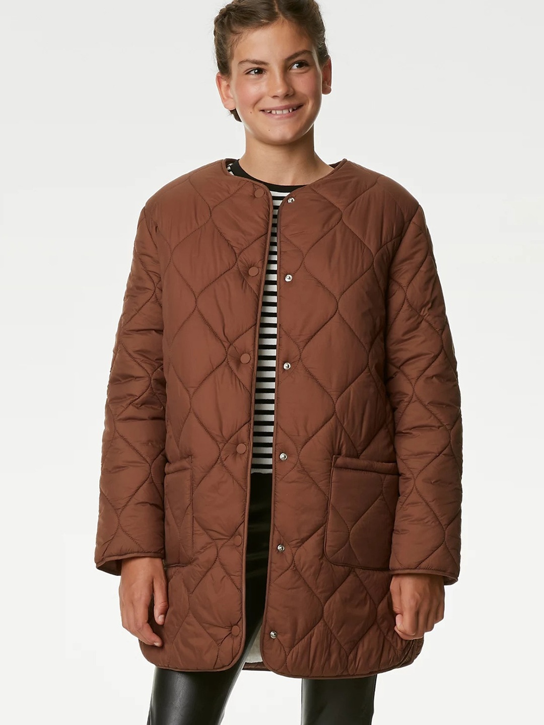 

Marks & Spencer Girls Lightweight Collarless Quilted Jacket, Brown