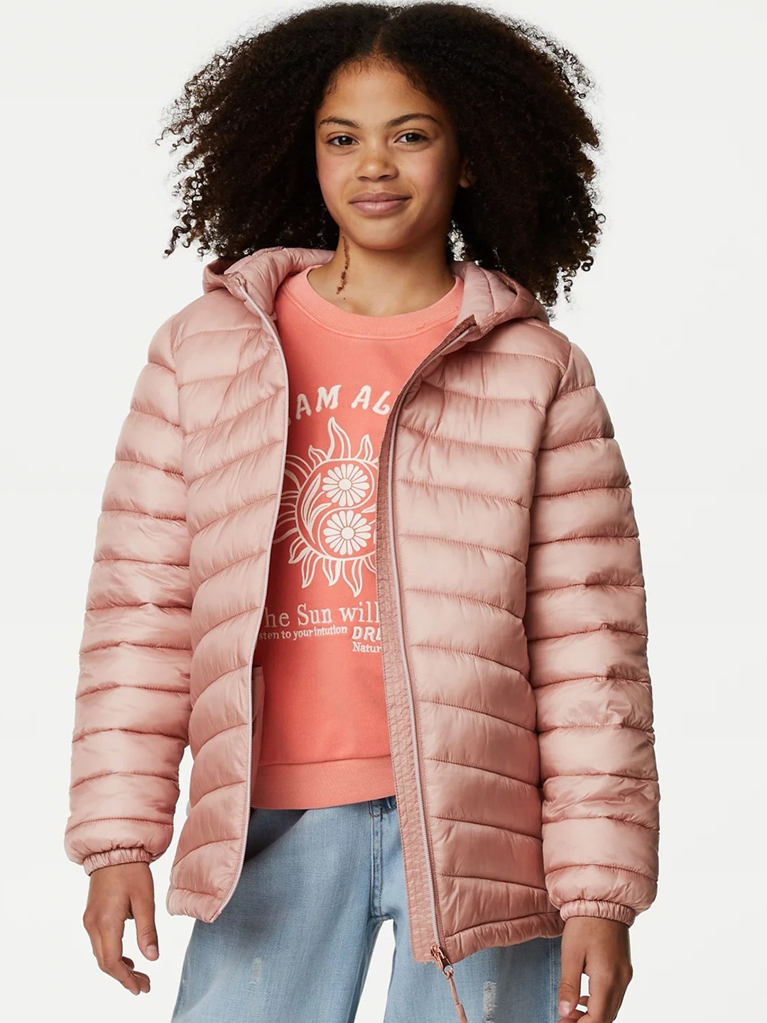 

Marks & Spencer Girls Hooded Lightweight Longline Puffer Jacket, Pink