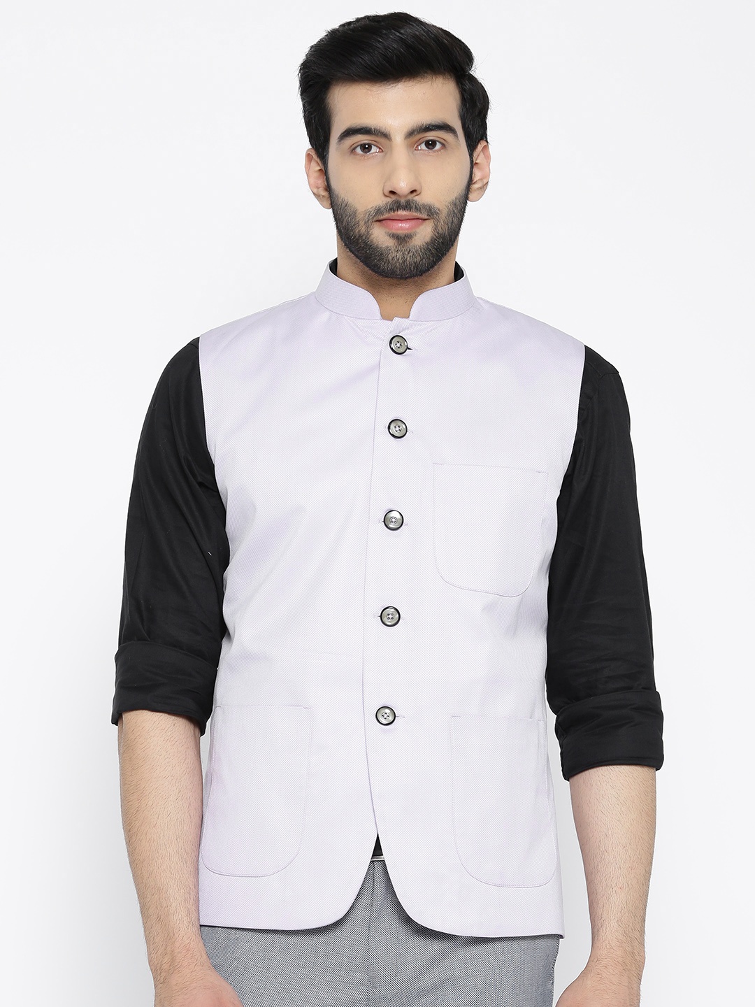 

Shaftesbury London Purple Self-Design Nehru Jacket