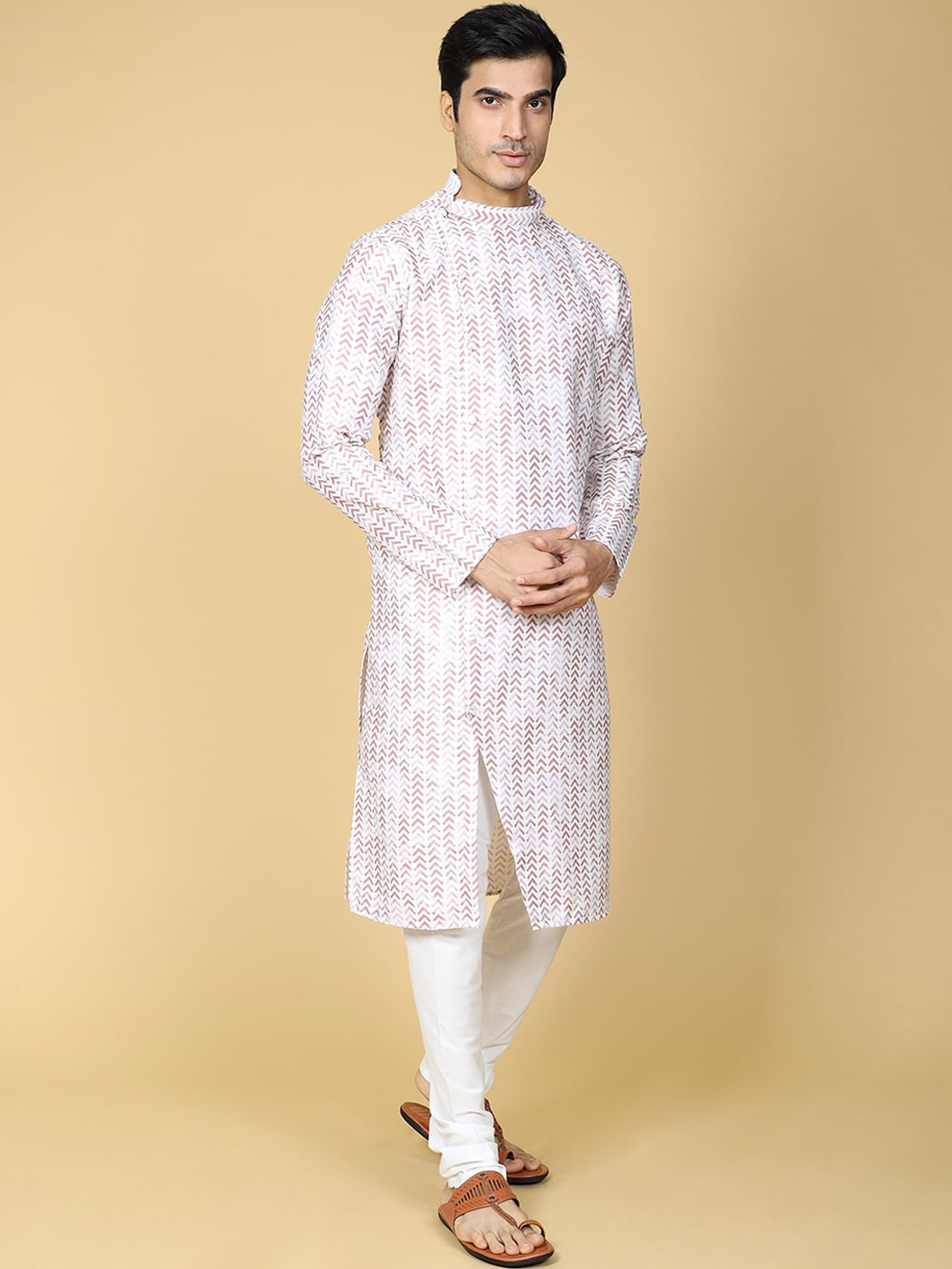 

TABARD Geometric Printed Regular Pure Cotton Kurta with Churidar, White