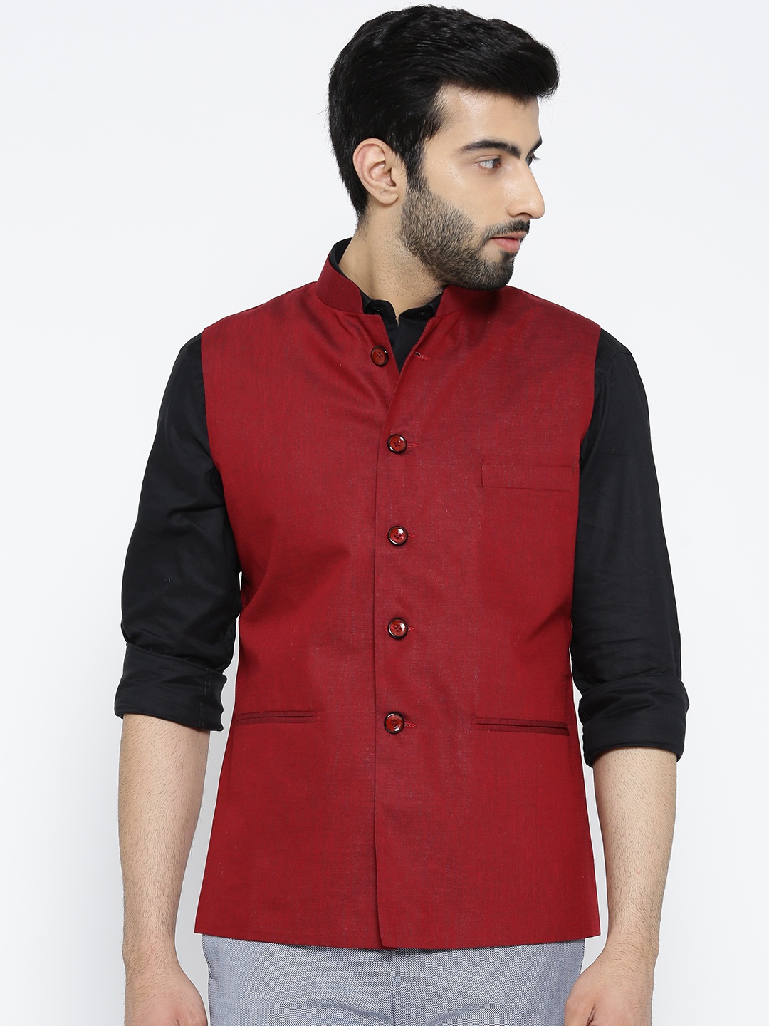 

Shaftesbury London Maroon Nehru Jacket