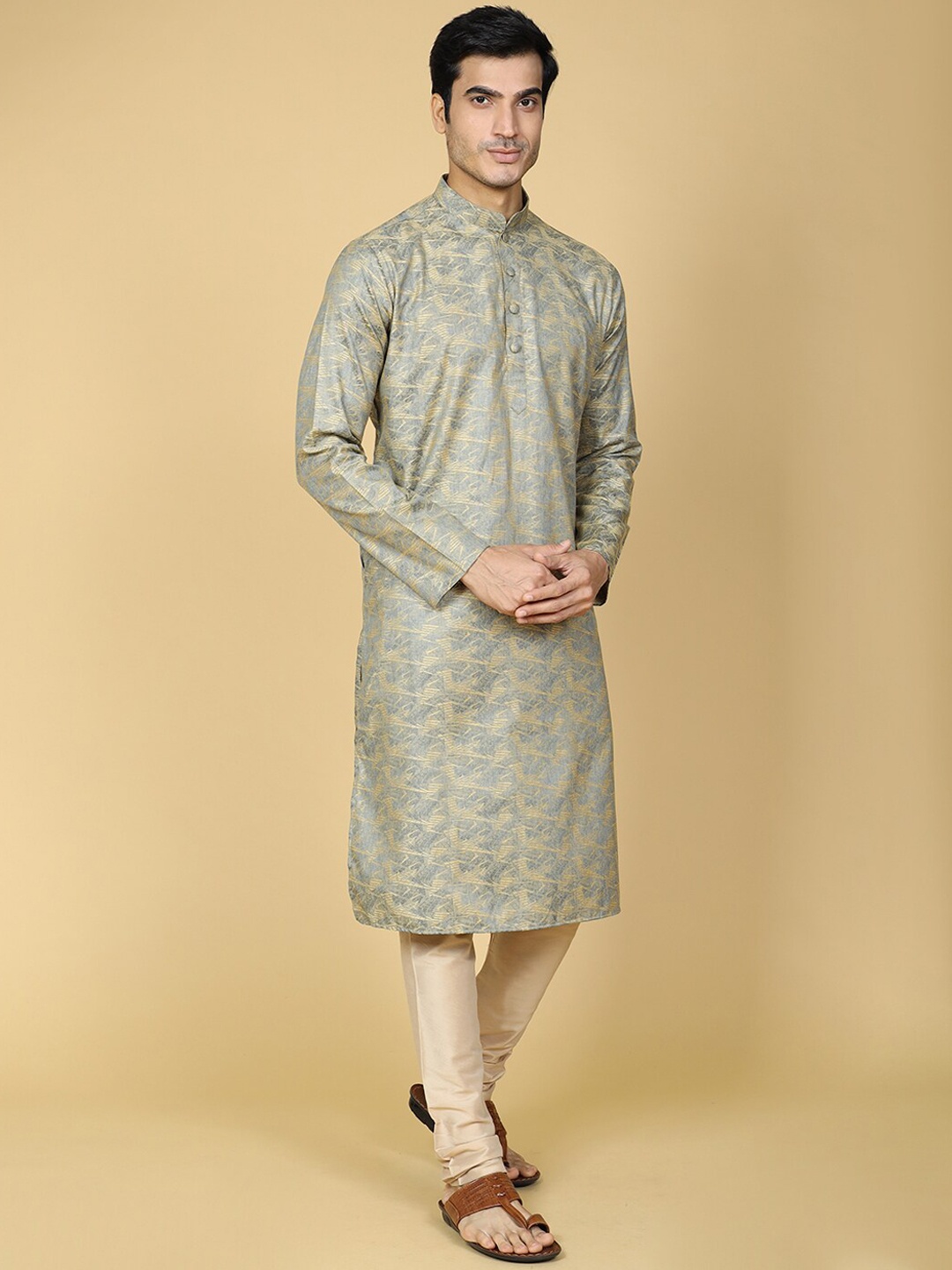 

TABARD Geometric Printed Regular Pure Cotton Kurta with Churidar, Blue