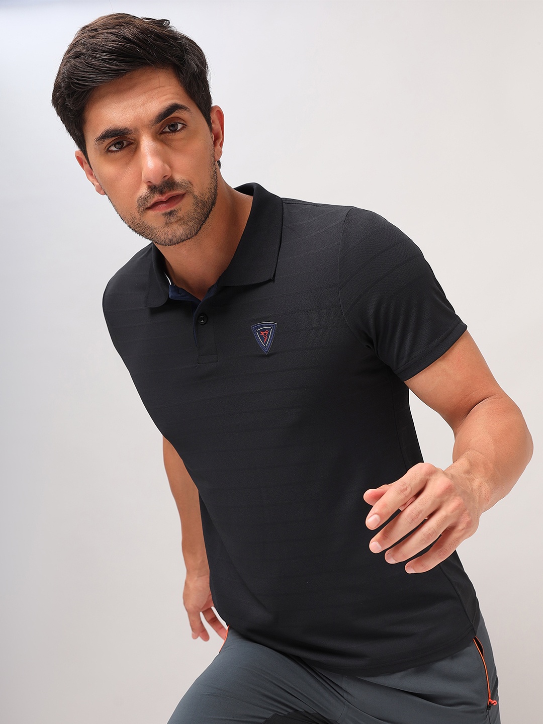 

Technosport Striped Polo Collar Slim Fit Sports T-Shirt, Navy blue
