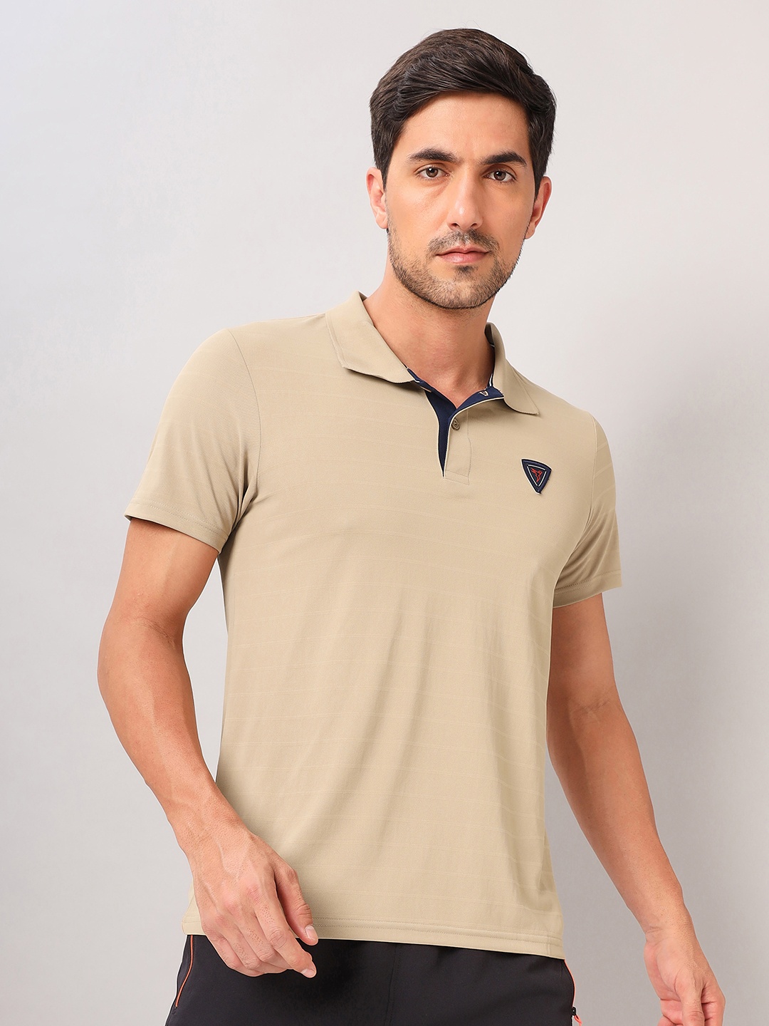 

Technosport Striped Polo Collar Anti Odour Slim Fit Sports T-Shirt, Beige