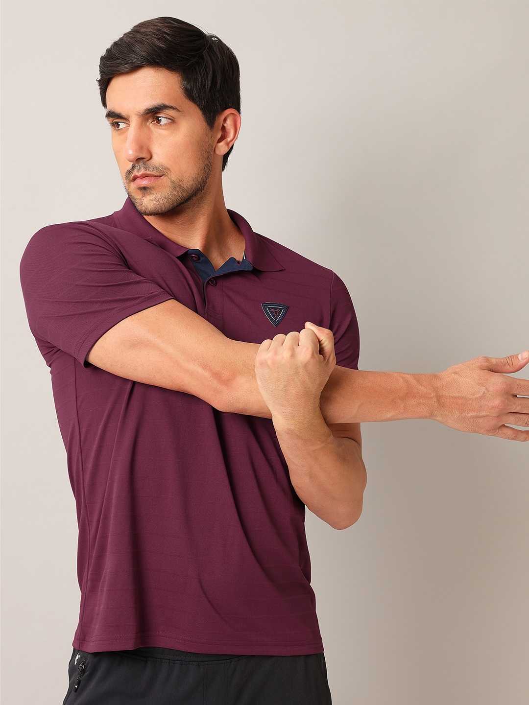 

Technosport Striped Polo Collar Anti Odour Slim Fit Sports T-Shirt, Purple