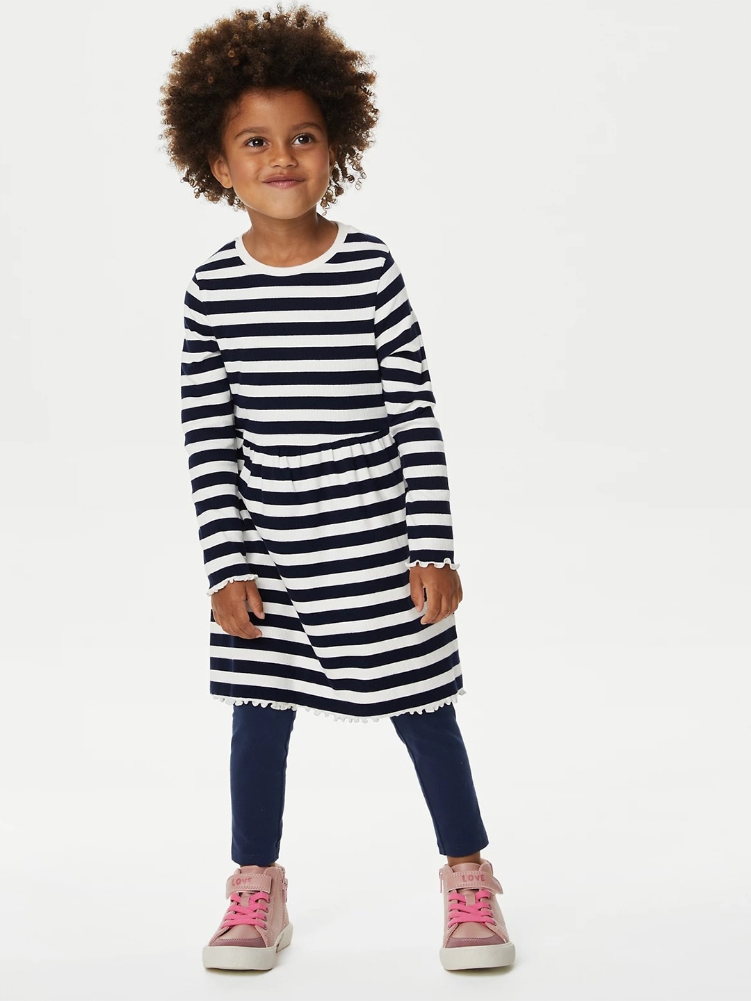 

Marks & Spencer Girls Striped Fit & Flare Dress, White