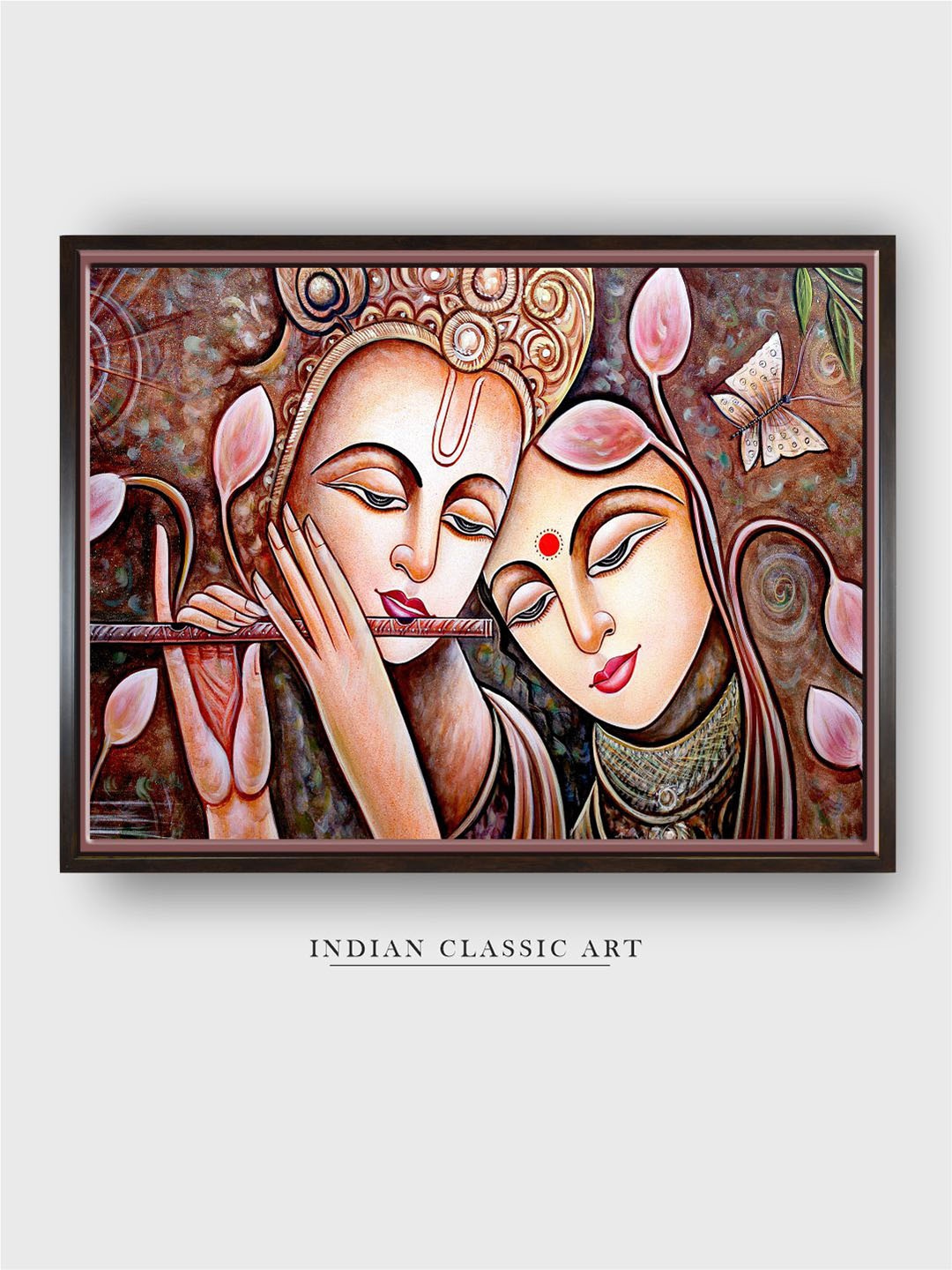 

INDIAN CLASSIC ART Brown & Pink Radha Krishna Wall Art