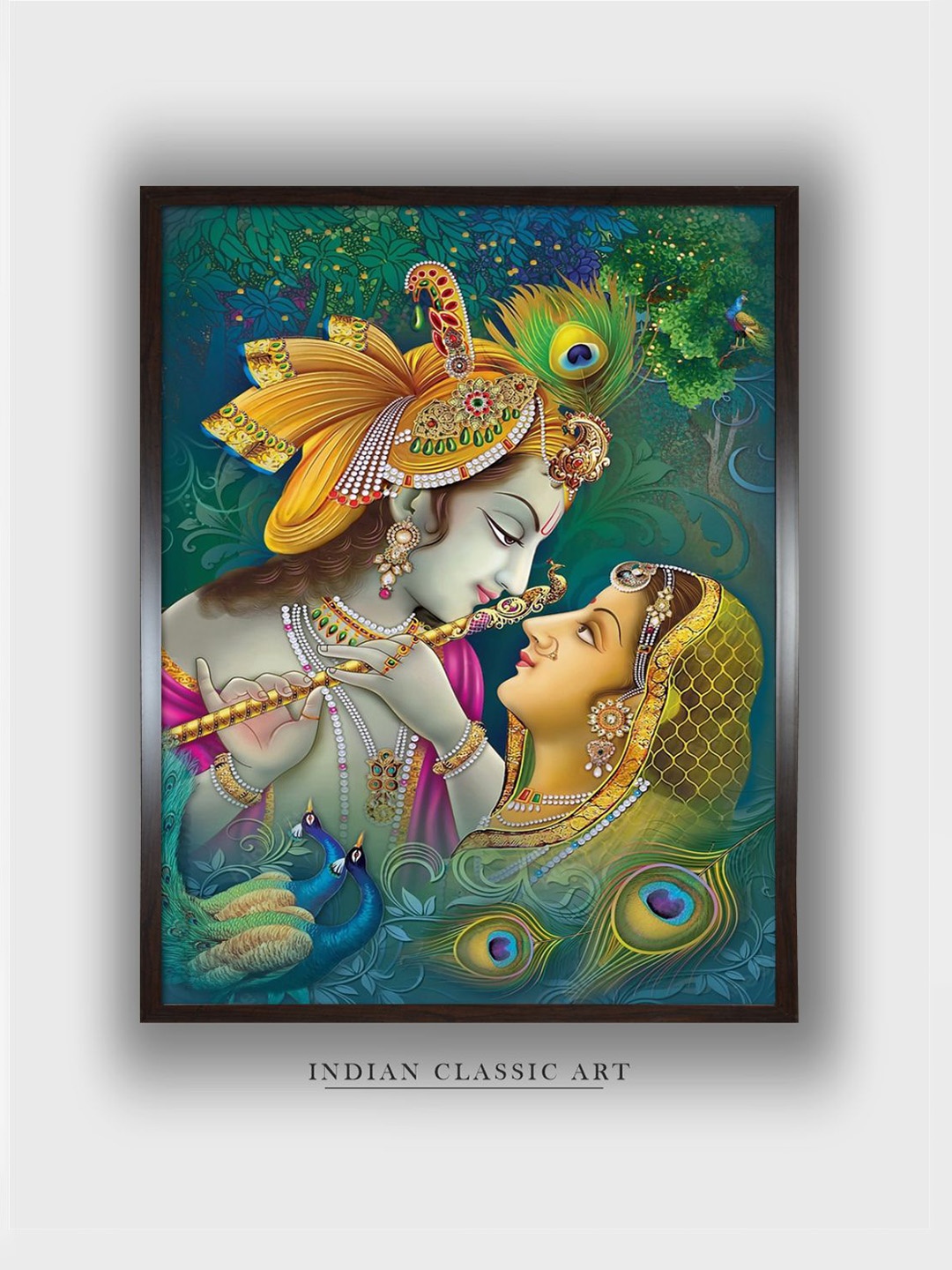 

INDIAN CLASSIC ART Green & Pink Radha Krishna Wall Art