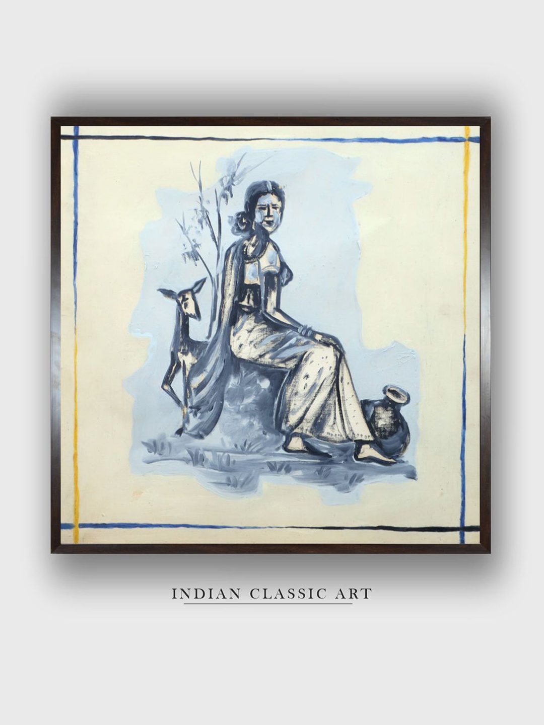 

INDIAN CLASSIC ART Cream-Coloured & Blue Indian Folk Wall Art