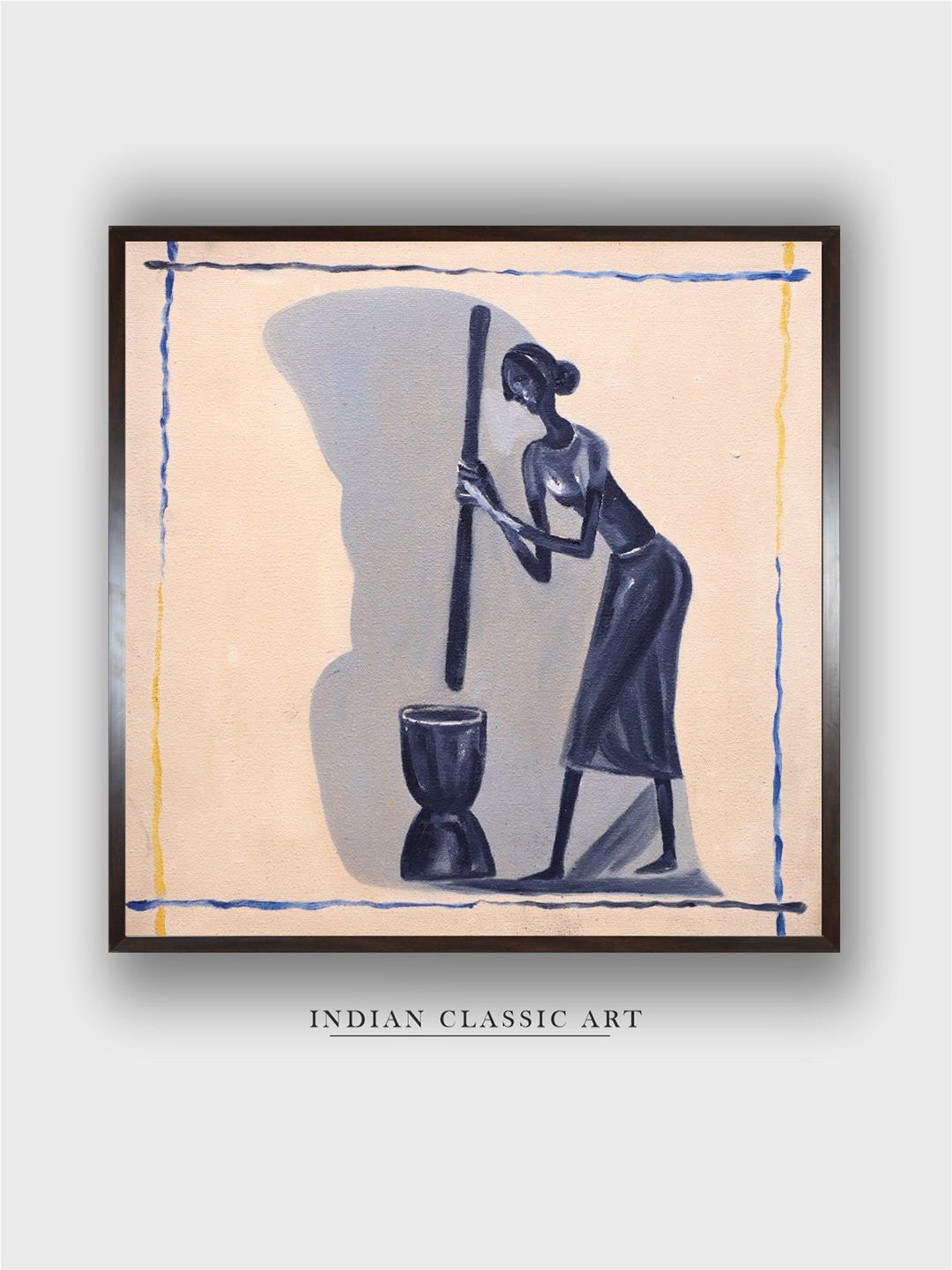 

INDIAN CLASSIC ART Peach-Coloured & Black Indian Folk Wall Art