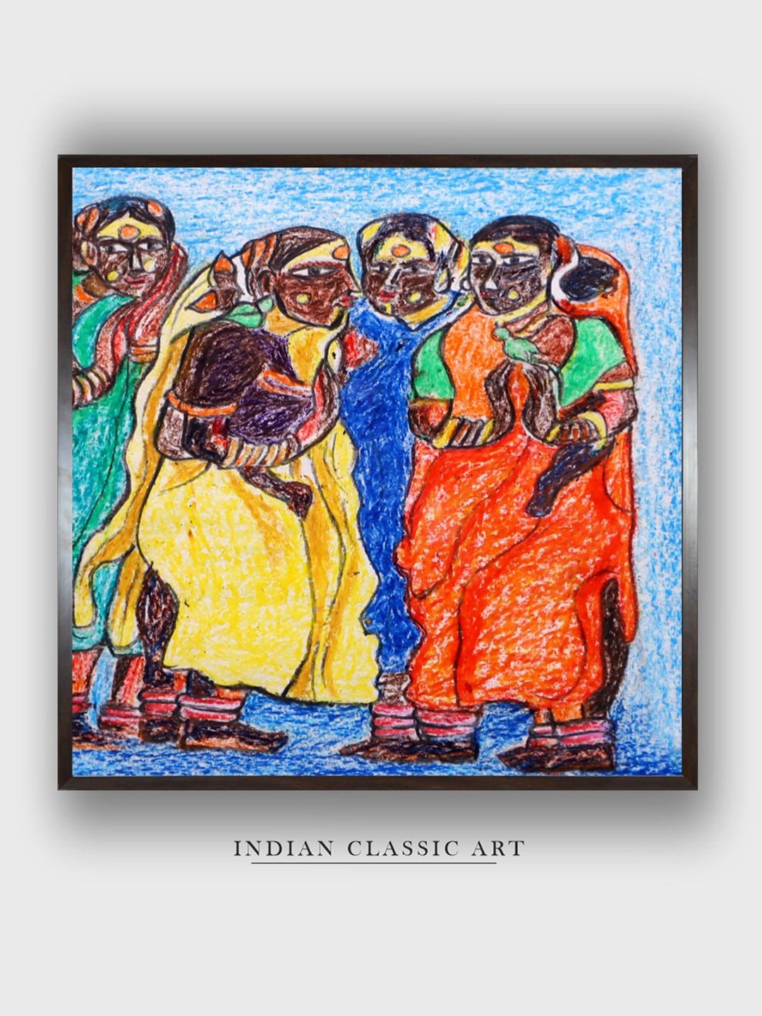 

INDIAN CLASSIC ART Blue & Yellow Indian Folk Wall Art