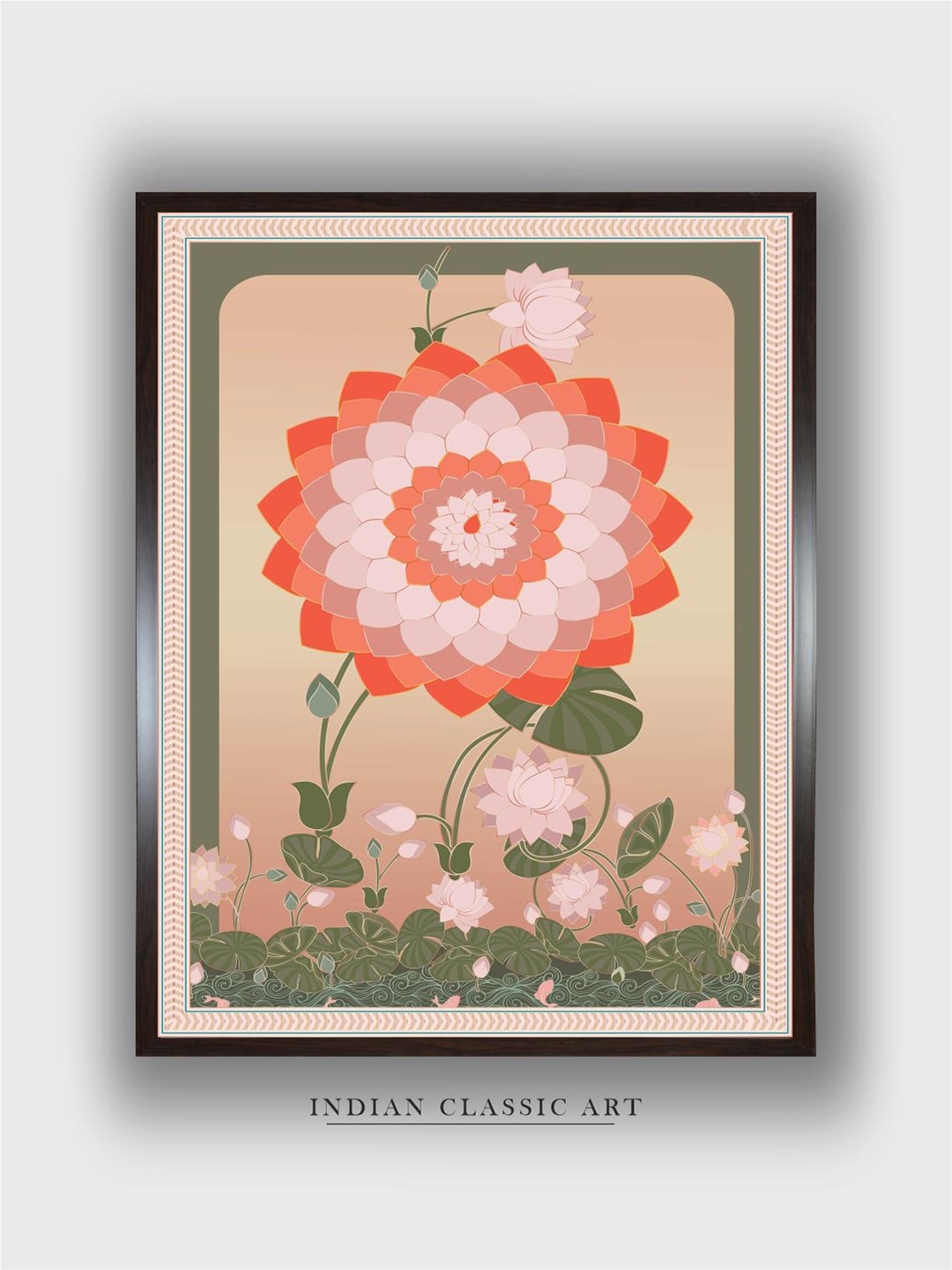 

INDIAN CLASSIC ART Beige & Pink Indian Folk Floral Wall Art