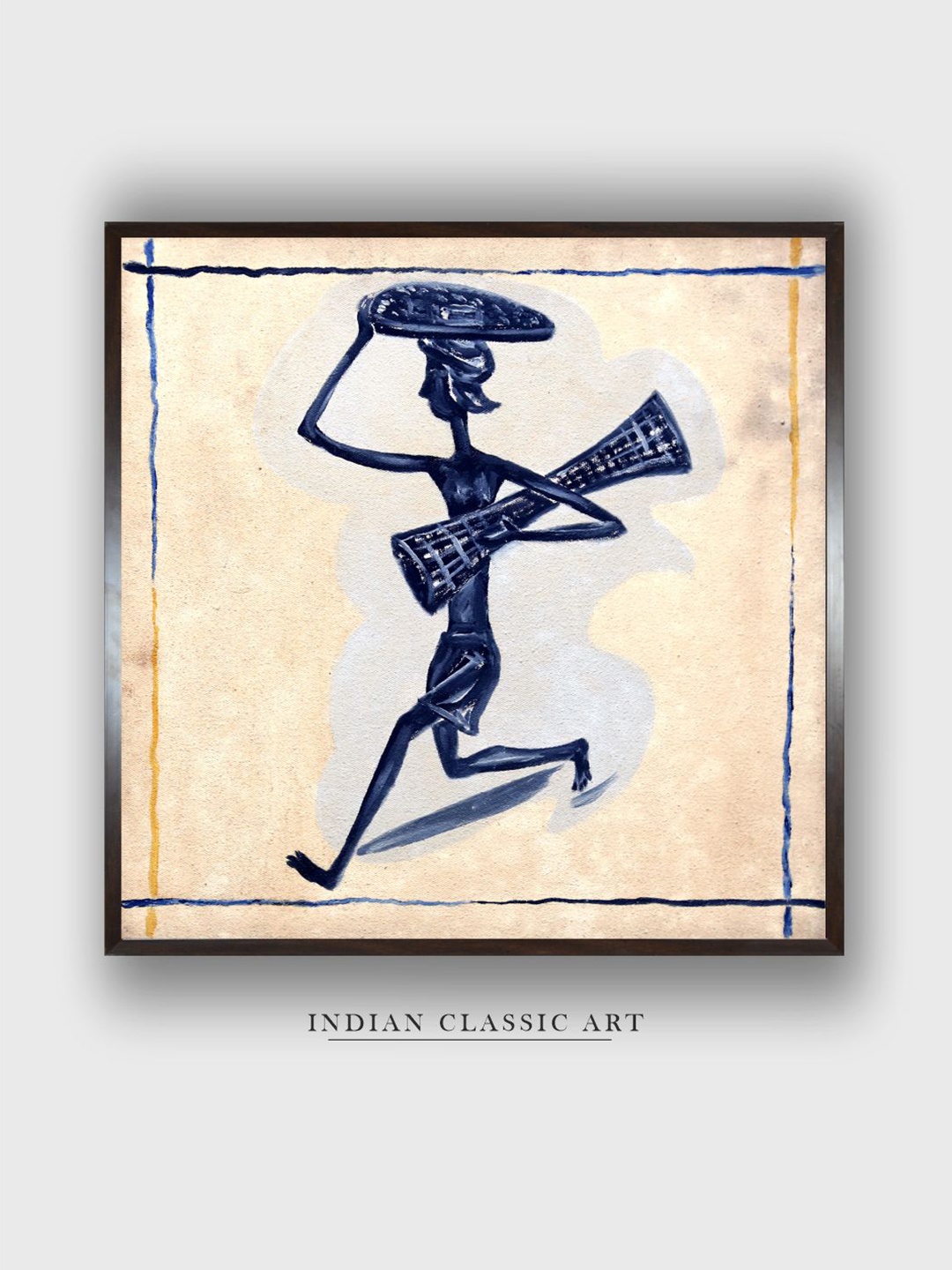 

INDIAN CLASSIC ART Beige & Black Indian Folk Painting Wall Art