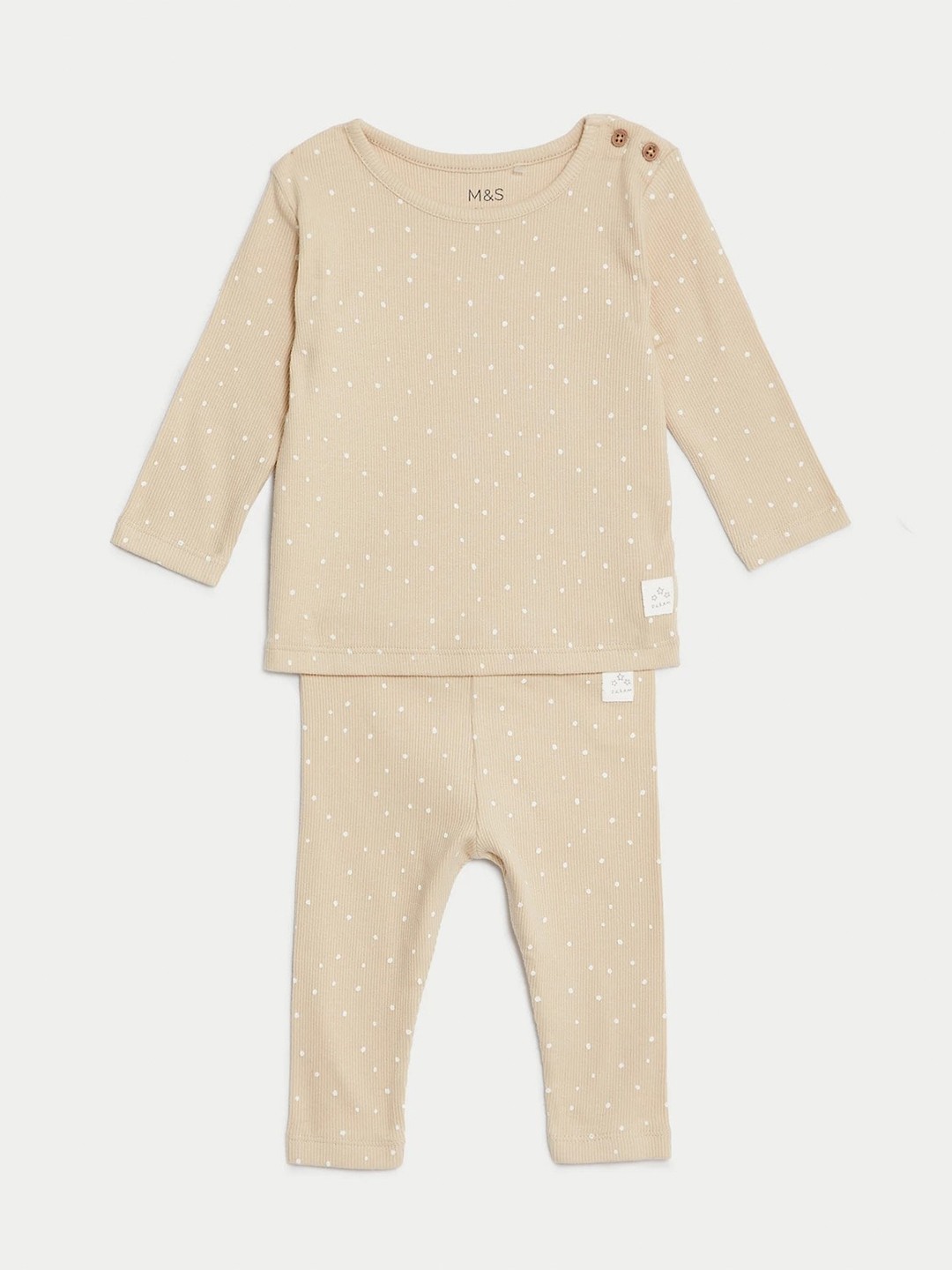 

Marks & Spencer Infants Girls Polka Dots Printed T-shirt With Trousers, Beige