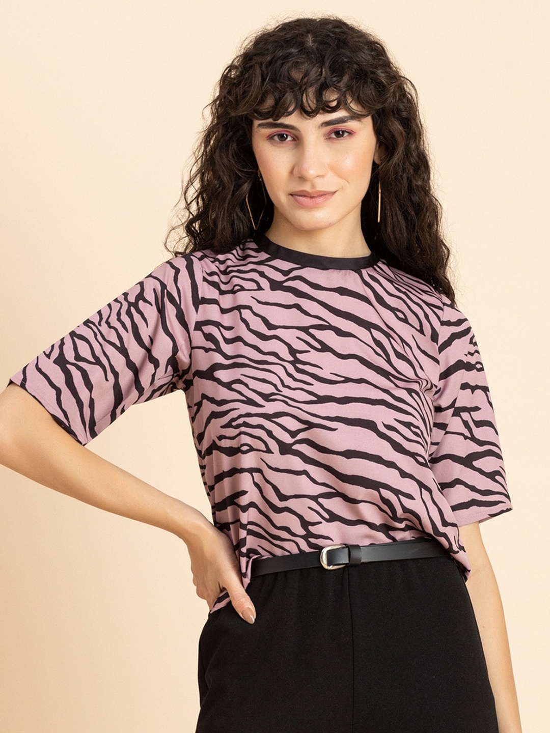 

Moomaya Abstract Printed Round Neck Top, Mauve