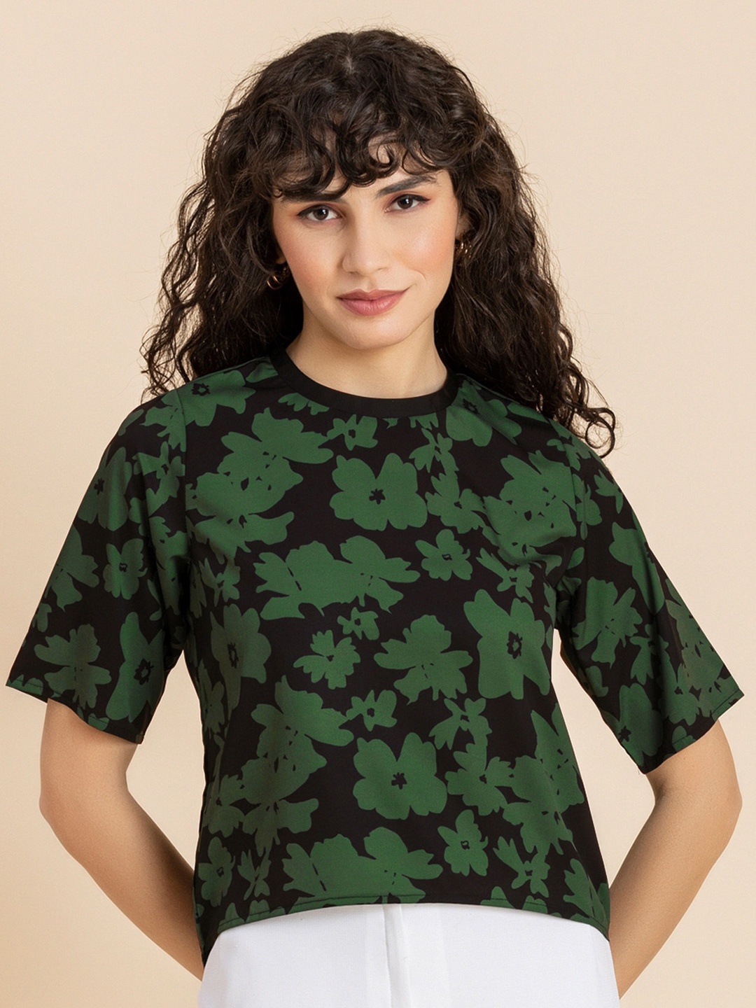

Moomaya Floral Printed Round Neck Top, Green