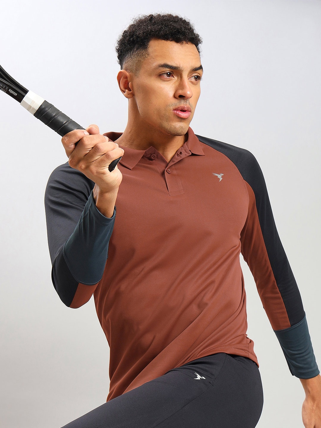 

Technosport Colourblocked Polo Collar Antimicrobial Training T-shirt, Rust