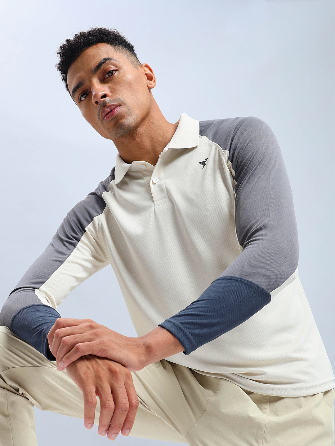 

Technosport Colourblocked Polo Collar Antimicrobial Training T-shirt, Beige
