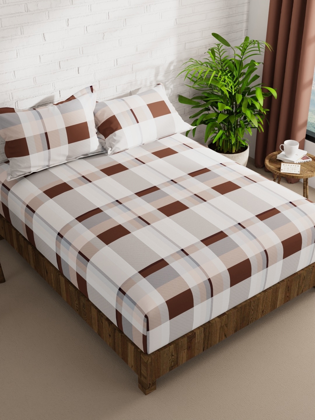 

BIANCA Envogue Brown & White Geometric Microfiber 152 TC Queen Bedsheet & 2 Pillow Covers