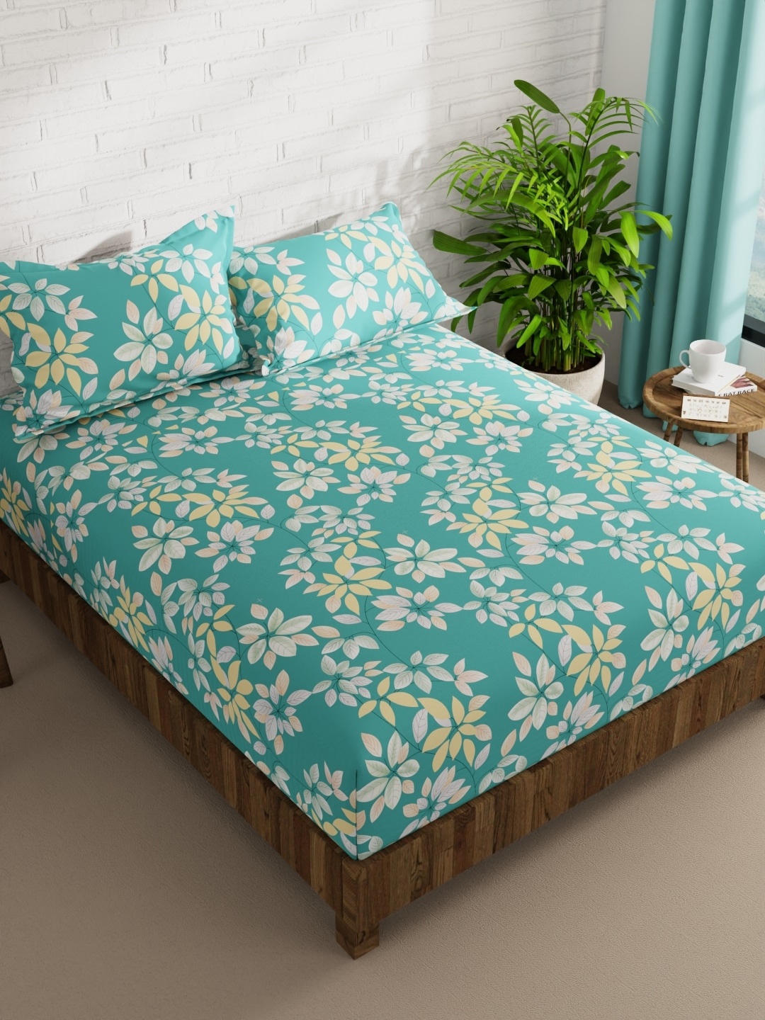 

BIANCA Envogue Sea Green Floral Microfiber 152 TC Queen Bedsheet & 2 Pillow Covers