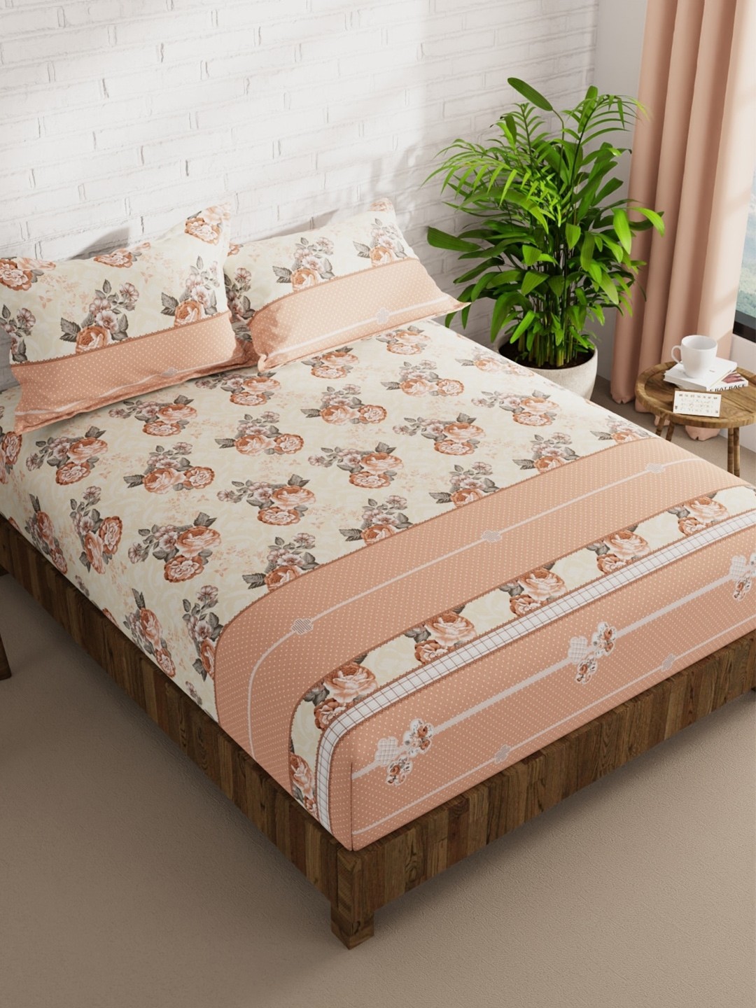 

BIANCA Envogue Beige & White Floral Microfiber 152 TC Queen Bedsheet & 2 Pillow Covers