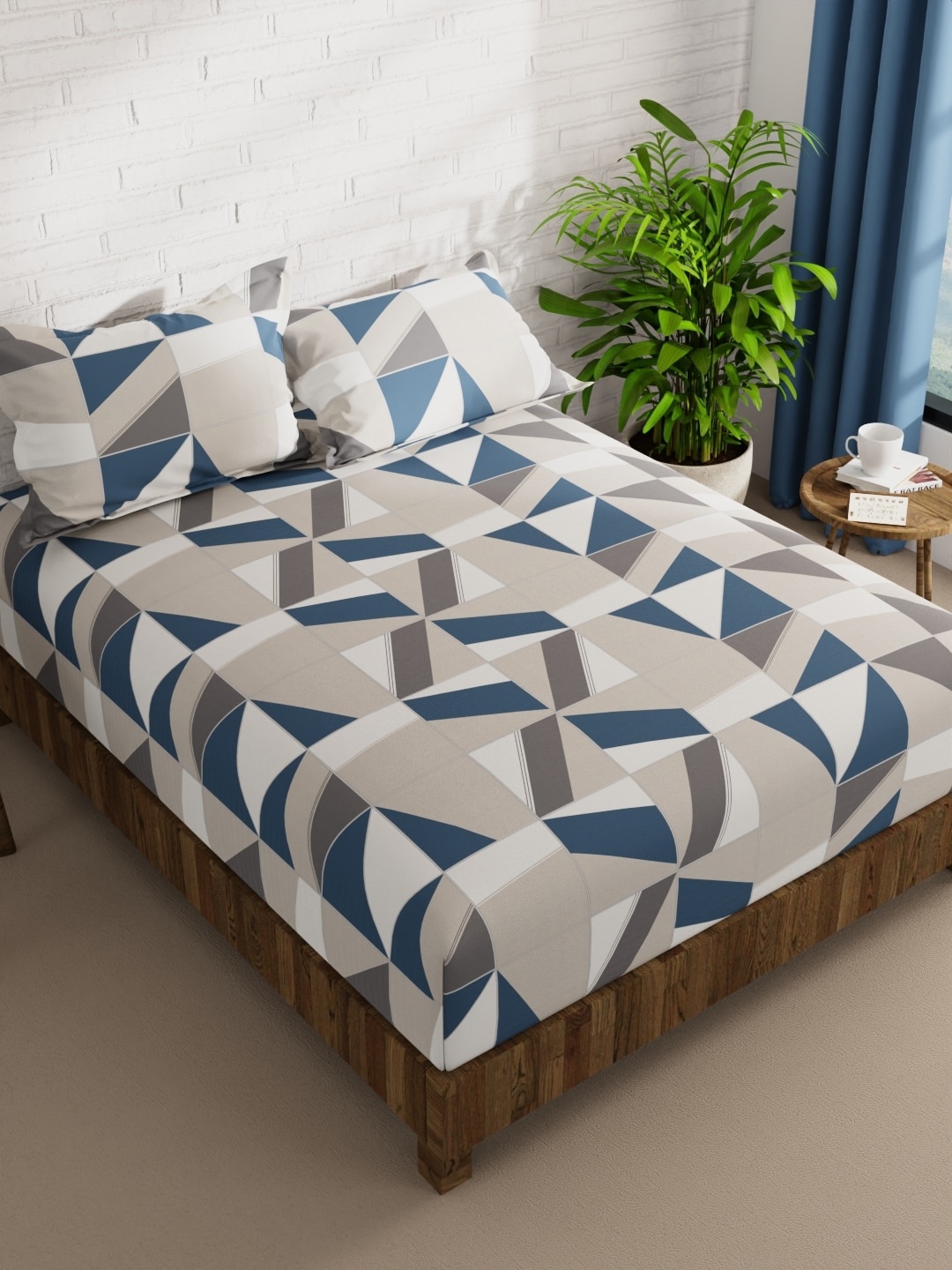 

BIANCA Envogue Blue & White Geometric Microfiber 152 TC Queen Bedsheet & 2 Pillow Covers