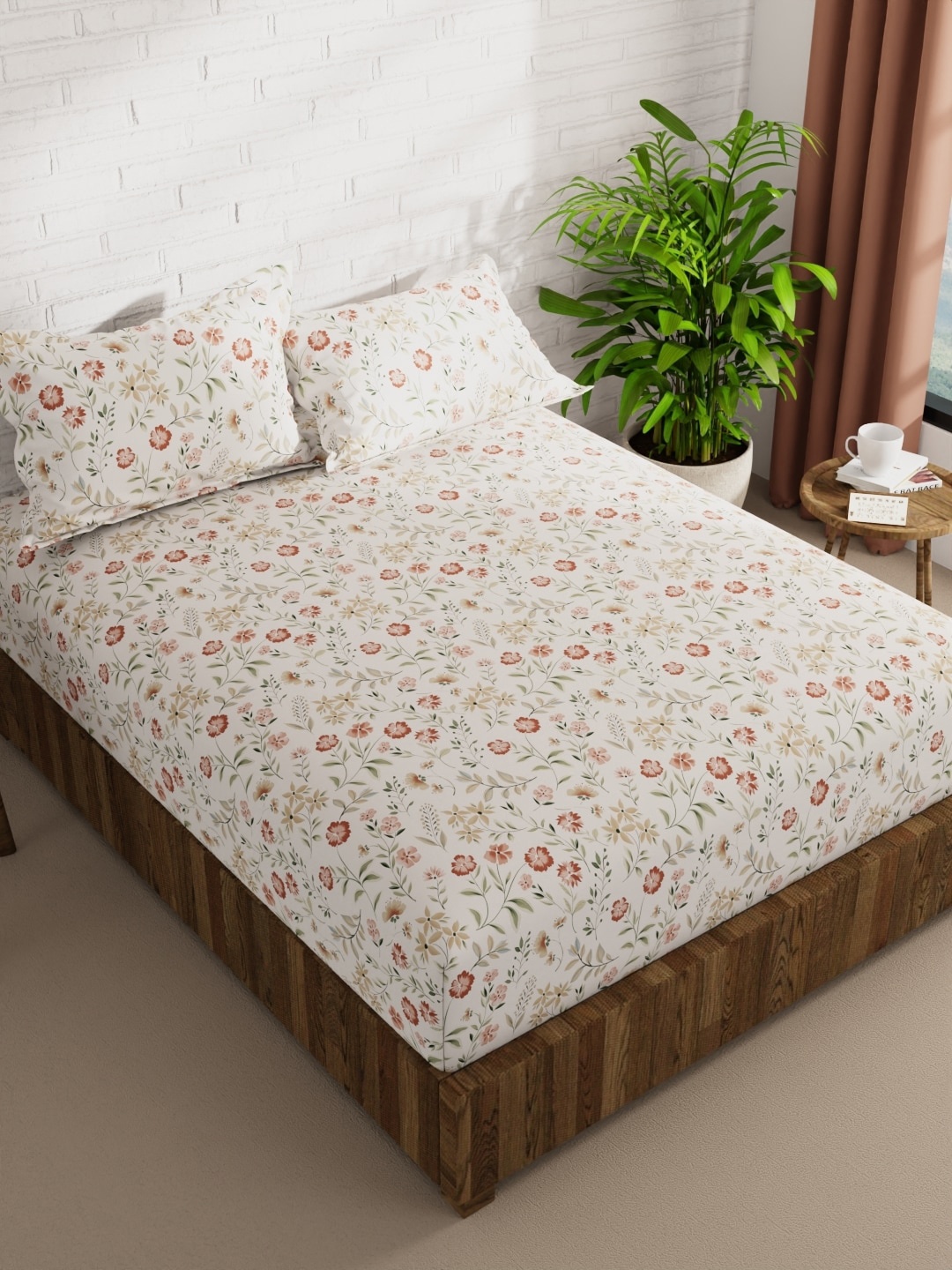 

BIANCA Envogue Beige & Green Floral Microfiber 152 TC Queen Bedsheet With 2 Pillow Covers