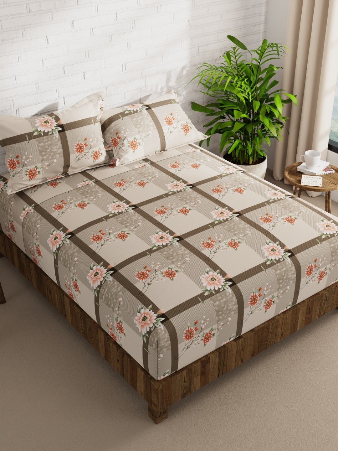 

BIANCA Envogue Grey & Orange Floral Microfiber 152 TC Queen Bedsheet & 2 Pillow Covers