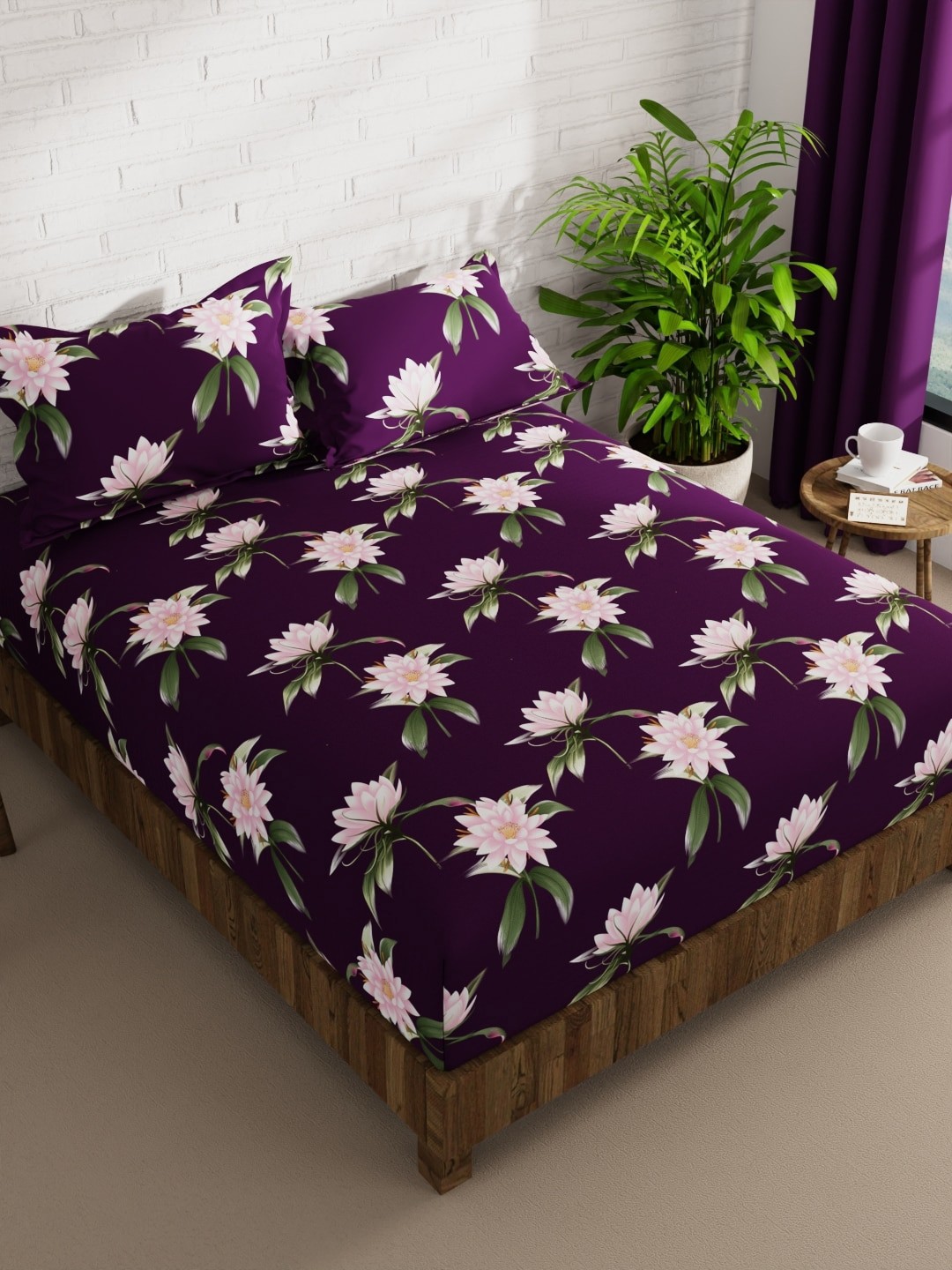

BIANCA Envogue Purple & Pink Floral Microfiber 152 TC Queen Bedsheet & 2 Pillow Covers