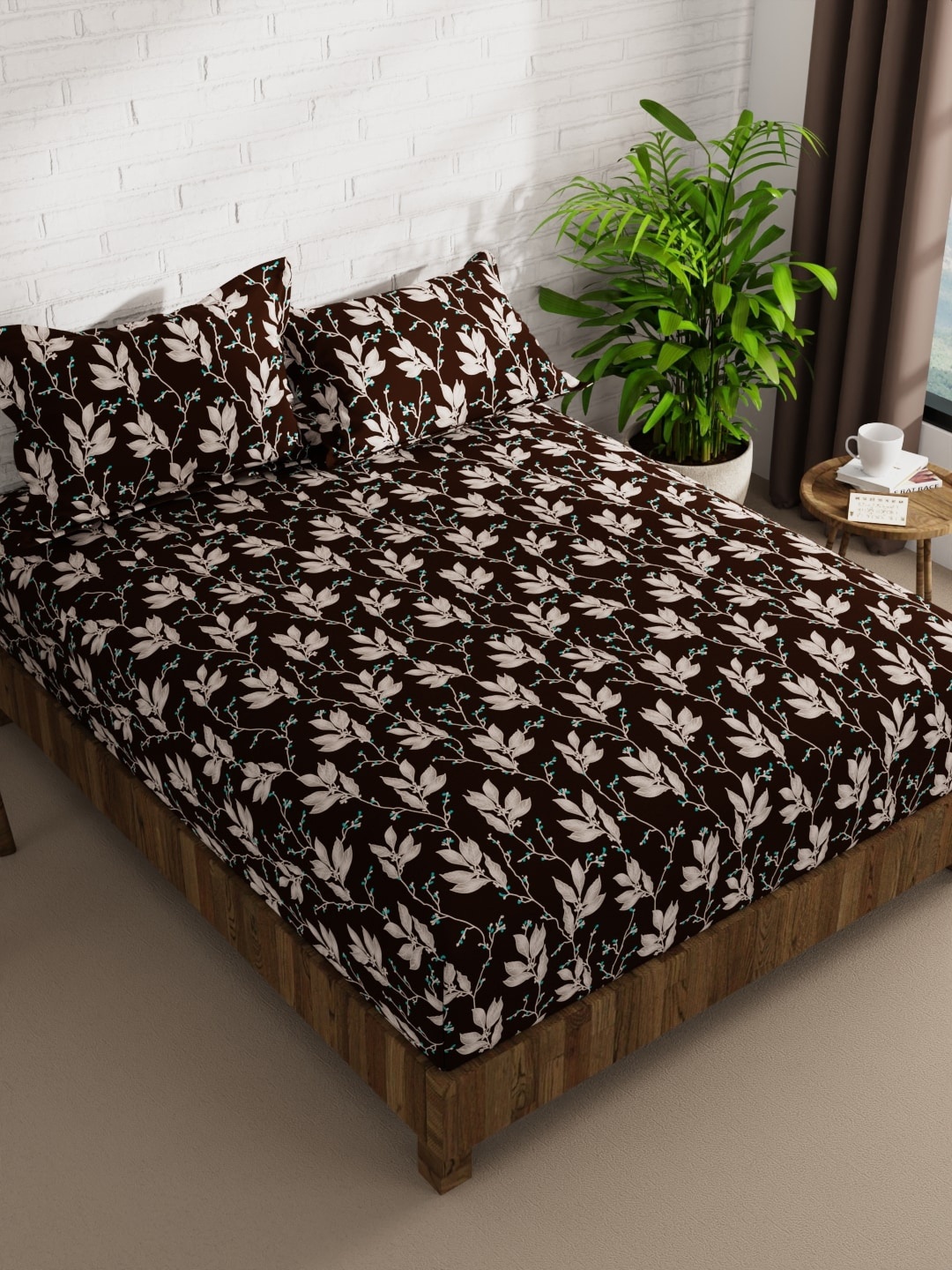 

BIANCA Envogue Brown & Grey Floral 152 TC Microfiber Queen Bedsheet with 2 Pillow Covers