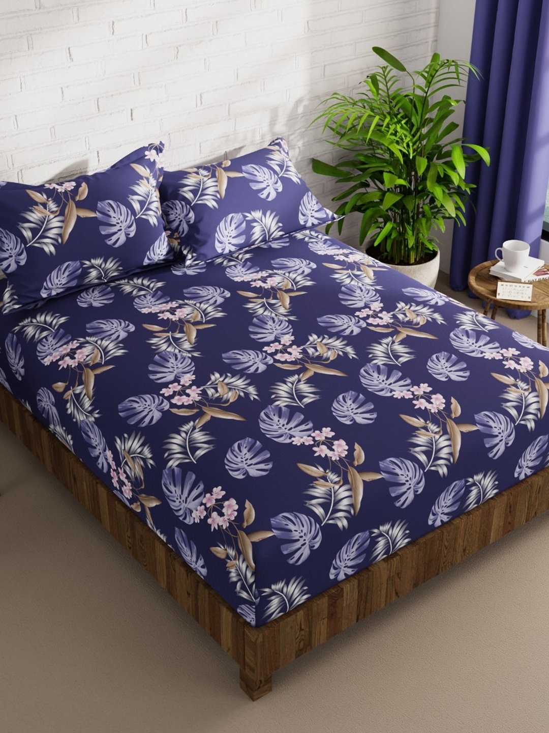 

BIANCA Envogue Purple Floral Printed 152 TC Microfiber Queen Bedsheet with 2 Pillow Covers