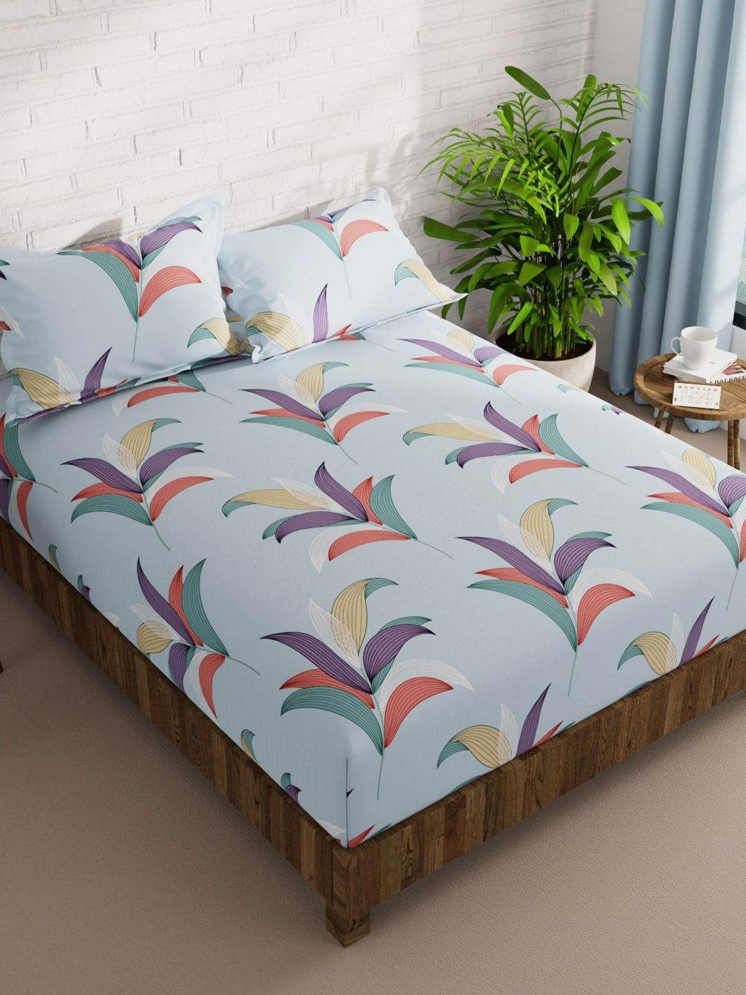 

BIANCA Envogue Blue Floral Printed 152 TC Microfiber Queen Bedsheet With 2 Pillow Covers